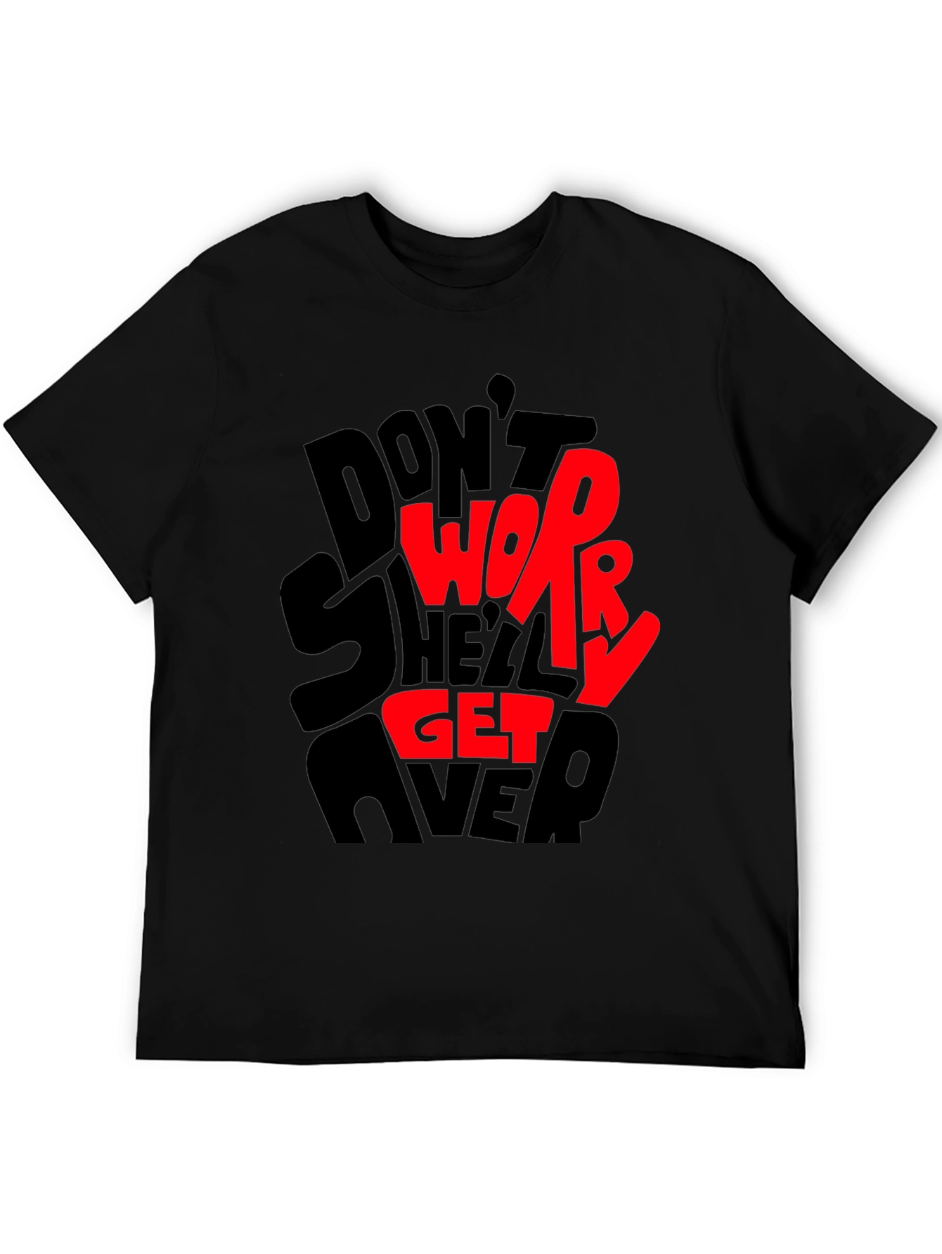 Black Don't Worry T-Shirt - Graphic Print Tee view 5