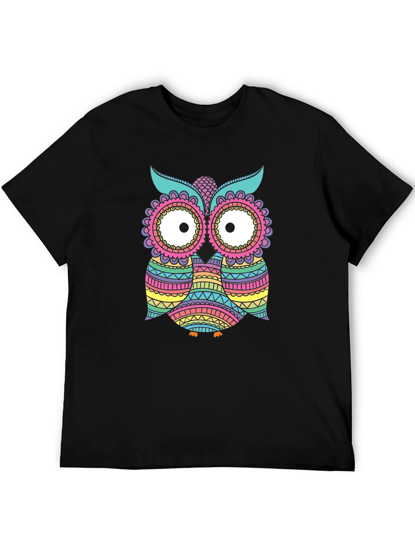 Black Colorful Owl Graphic T-Shirt view 5