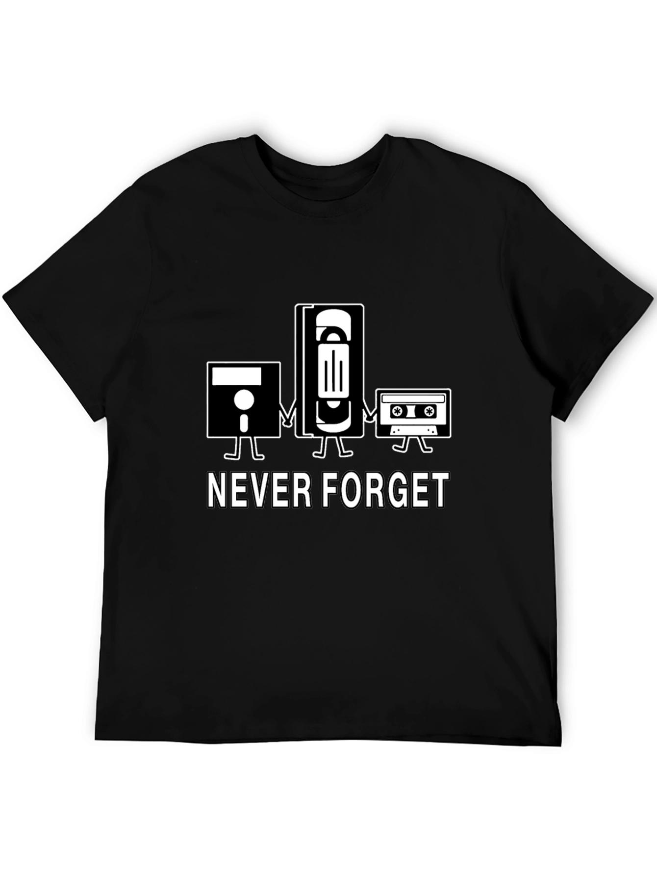 Black Retro Never Forget T-Shirt - Floppy Disk, VHS, Cassette  view 5