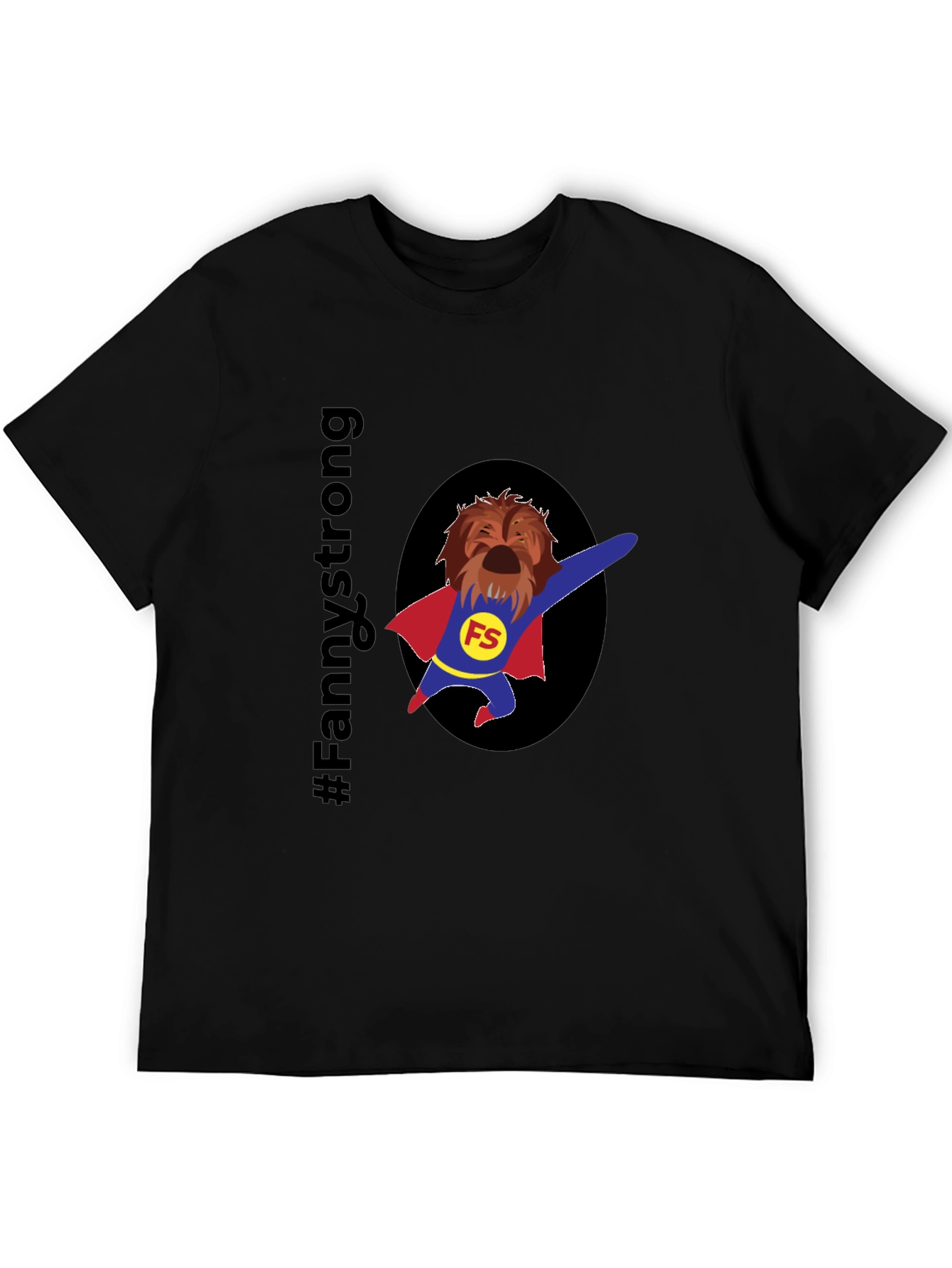 Black Fannystrong Dog Superhero T-Shirt - Black Cotton Tee view 5