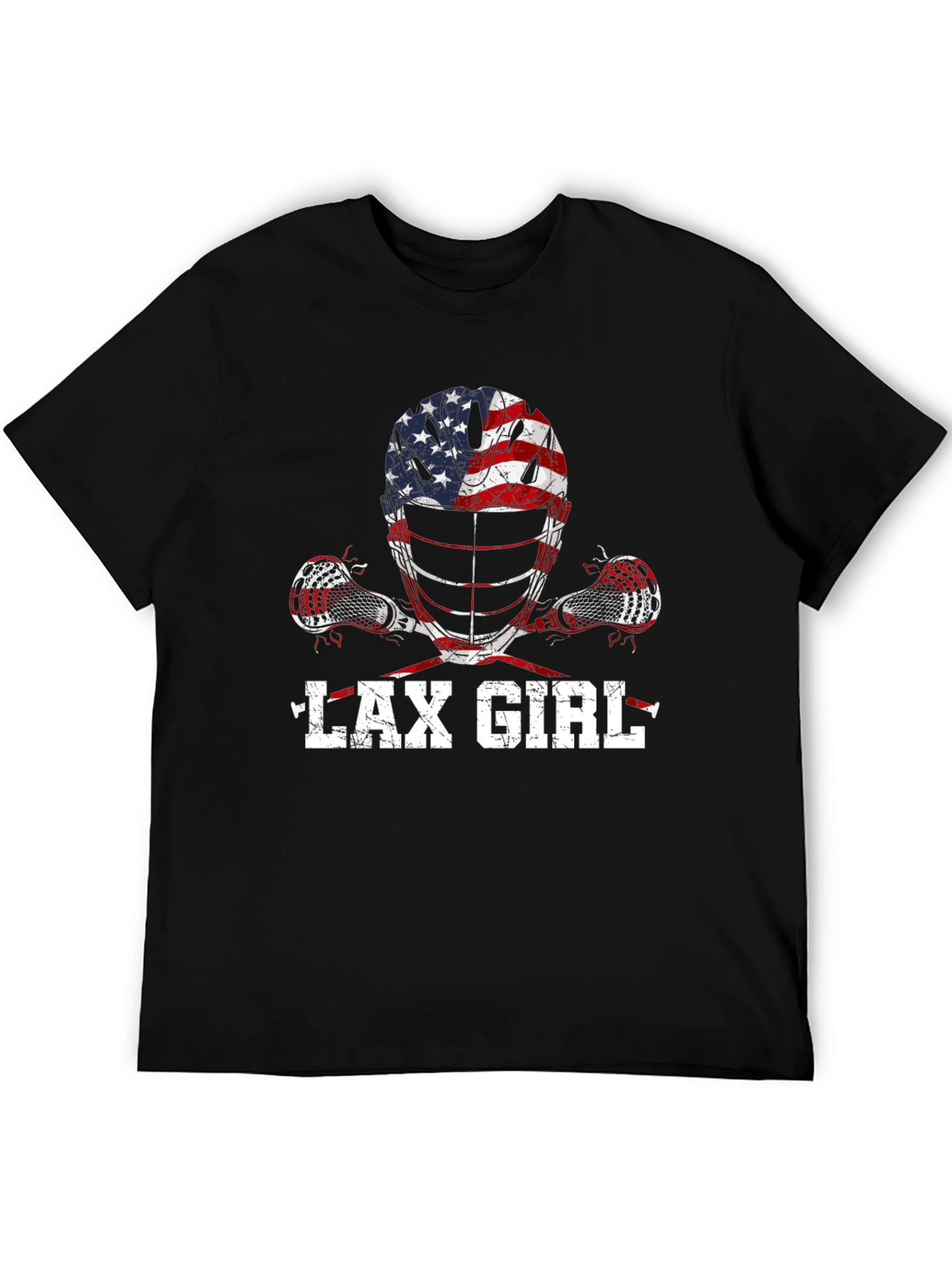 Black Lax Girl American Flag Lacrosse T-Shirt view 5
