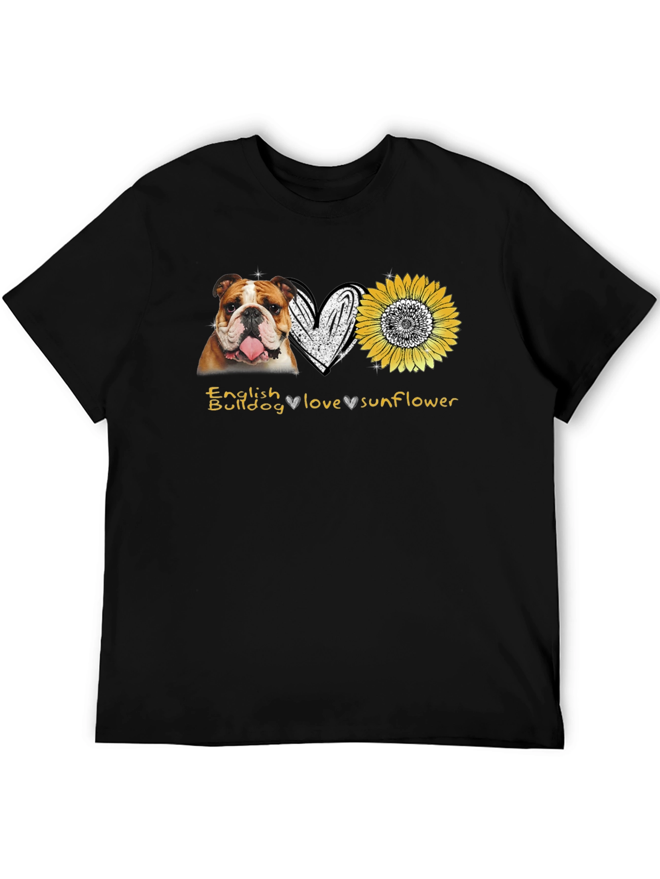 Black English Bulldog Love Sunflower Graphic T-Shirt view 5