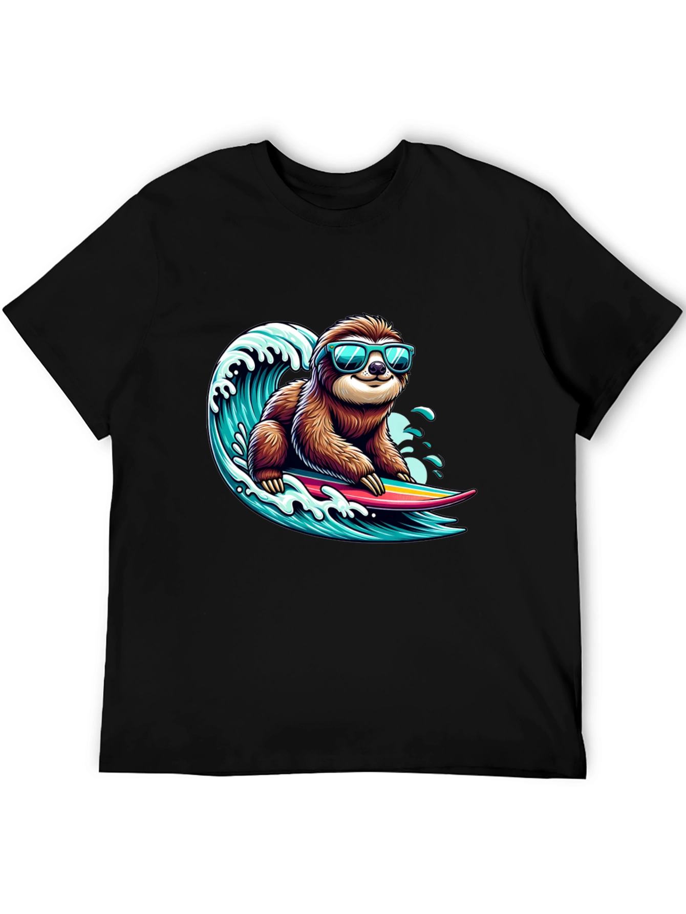 Black Surfing Sloth Graphic Tee - Cool Black T-Shirt view 5