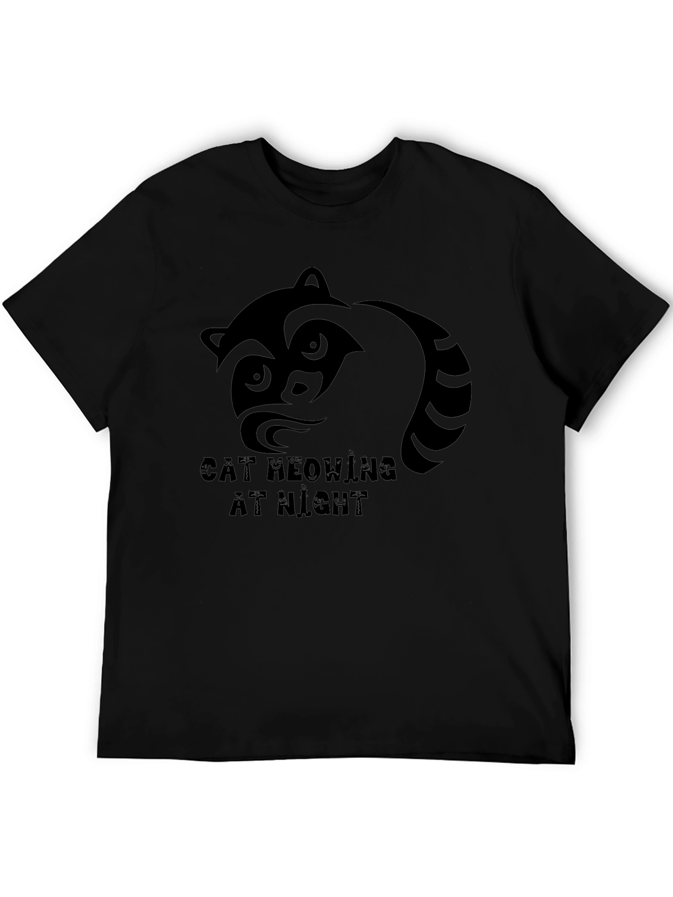 Black Raccoon Graphic T-Shirt - Cat Meowing At Night Tee view 5