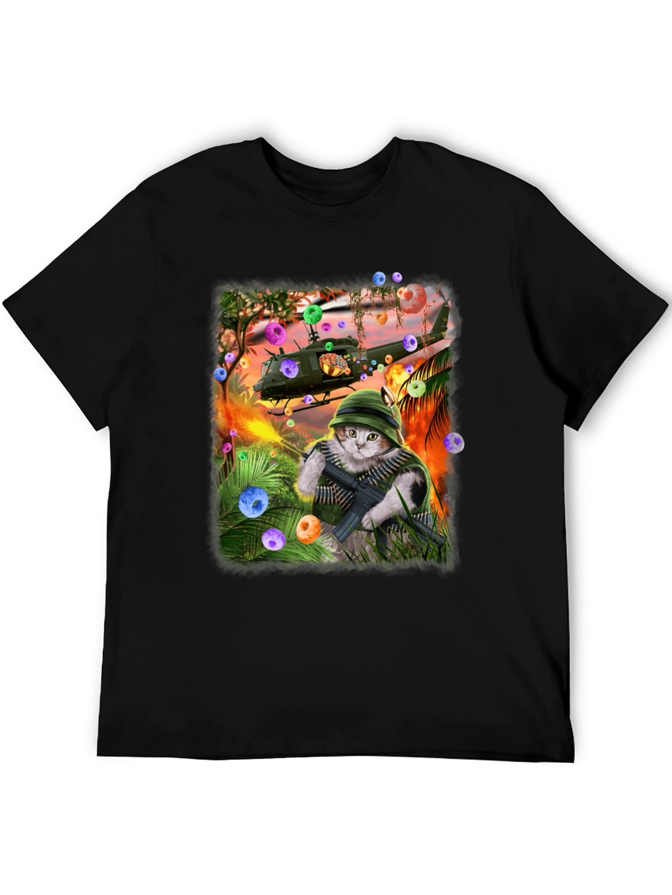 Black Funny Cat Warrior T-Shirt view 5