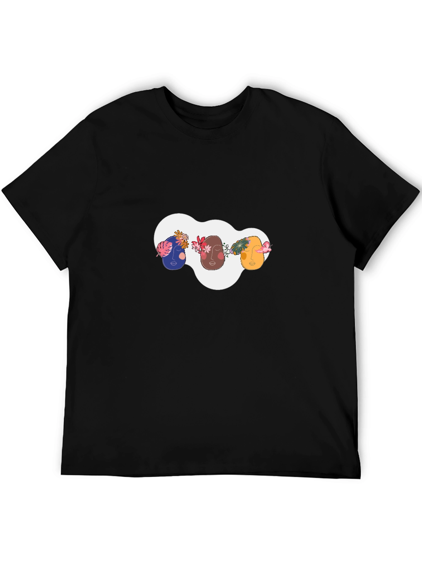 Black Abstract Faces Graphic Tee - Modern Unisex T-Shirt view 5