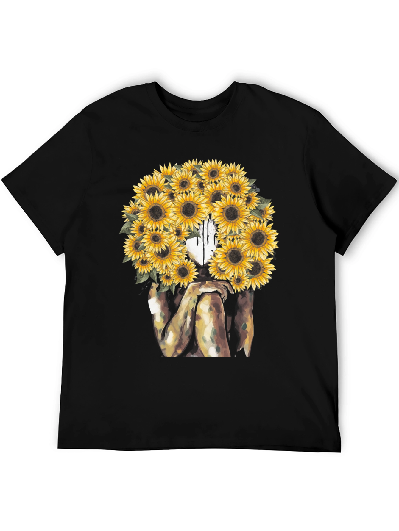 Black Sunflower Woman Graphic T-Shirt - Artistic Black Tee view 5