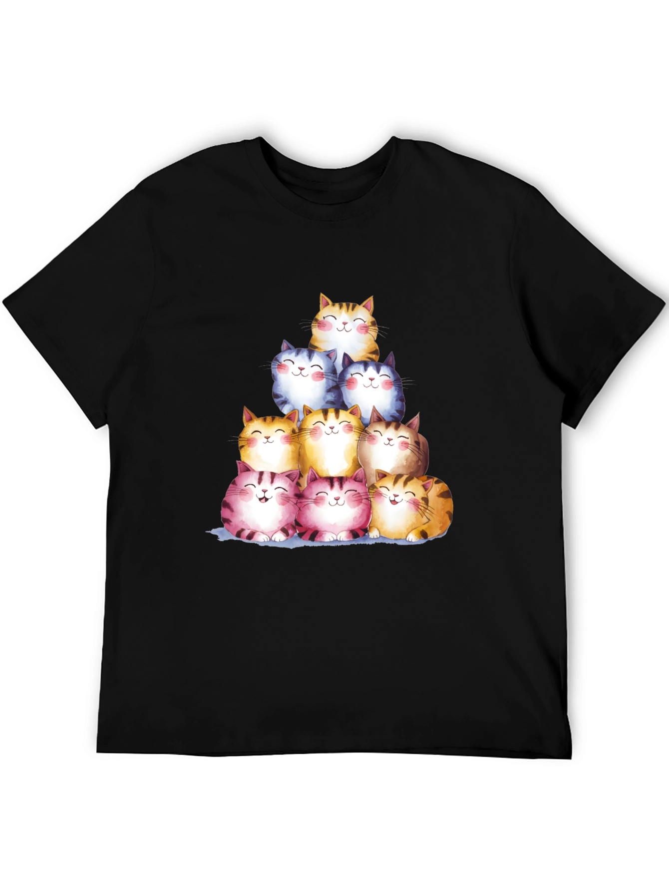 Black Stacked Smiling Cats Graphic Tee - Black view 5