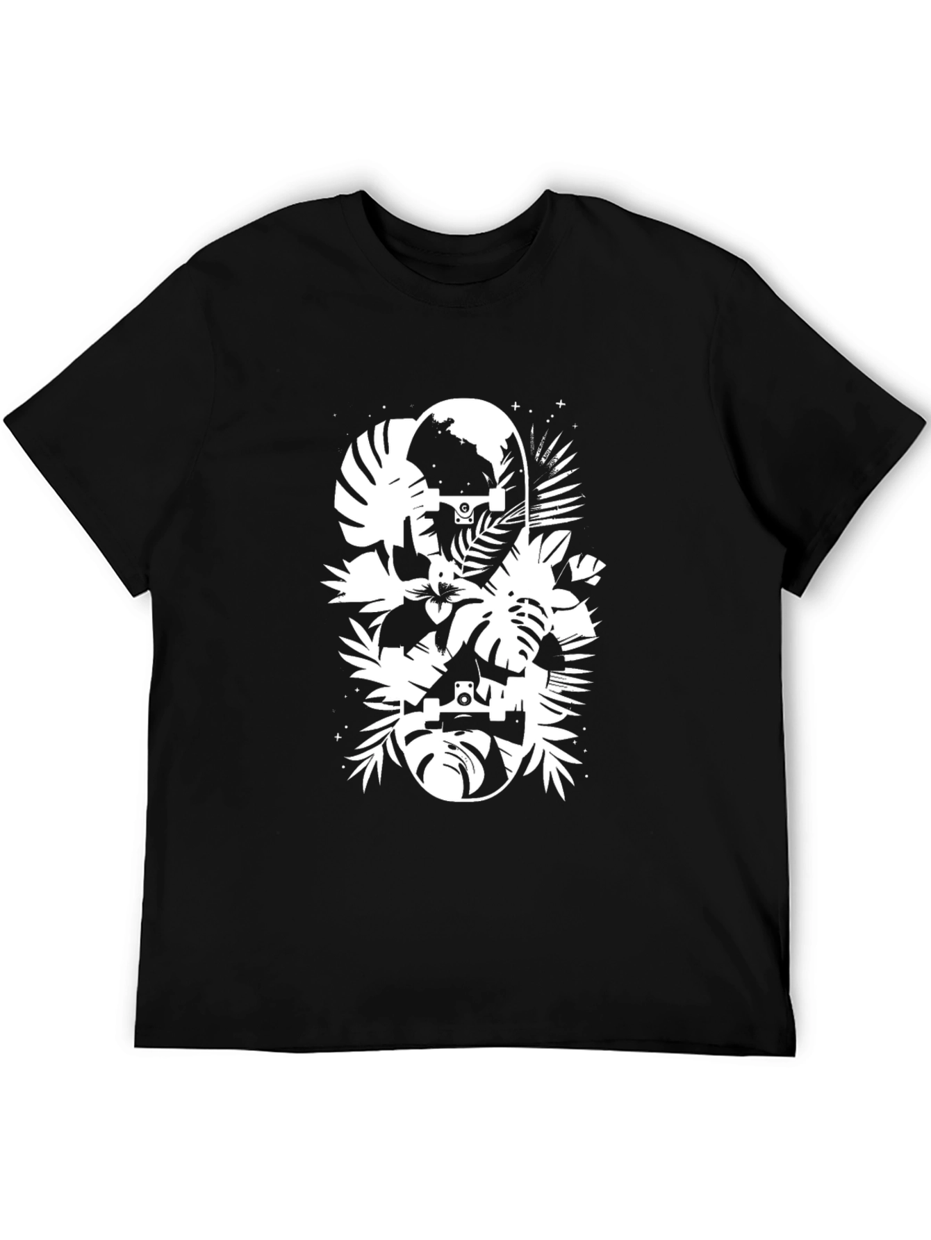 Black Tropical Skateboard Graphic T-Shirt - Black view 5