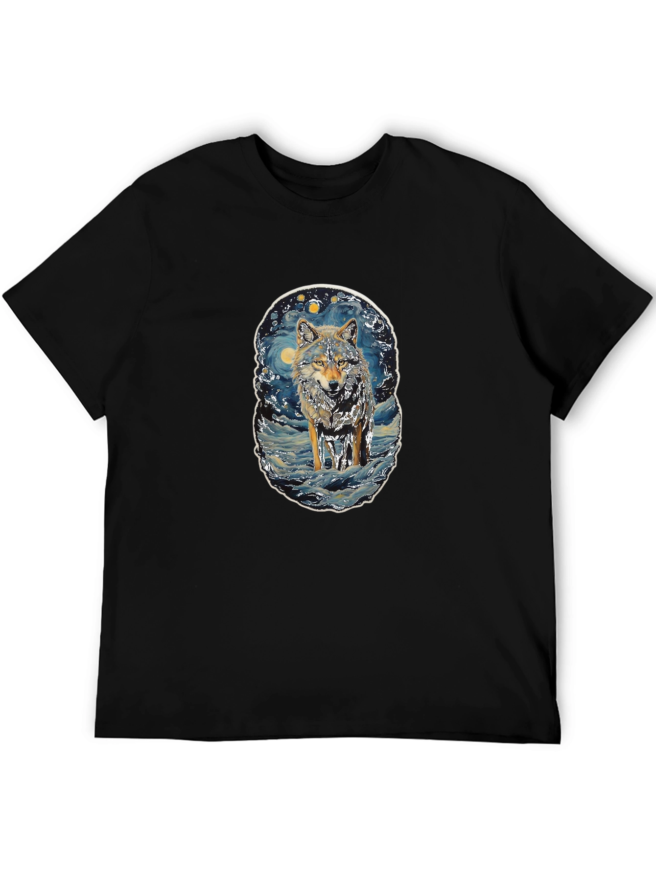 Black Wolf Starry Night T-Shirt view 5