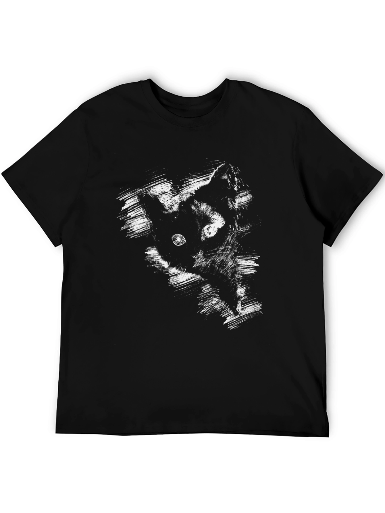 Black Brushstroke Cat Graphic Black T-Shirt view 5