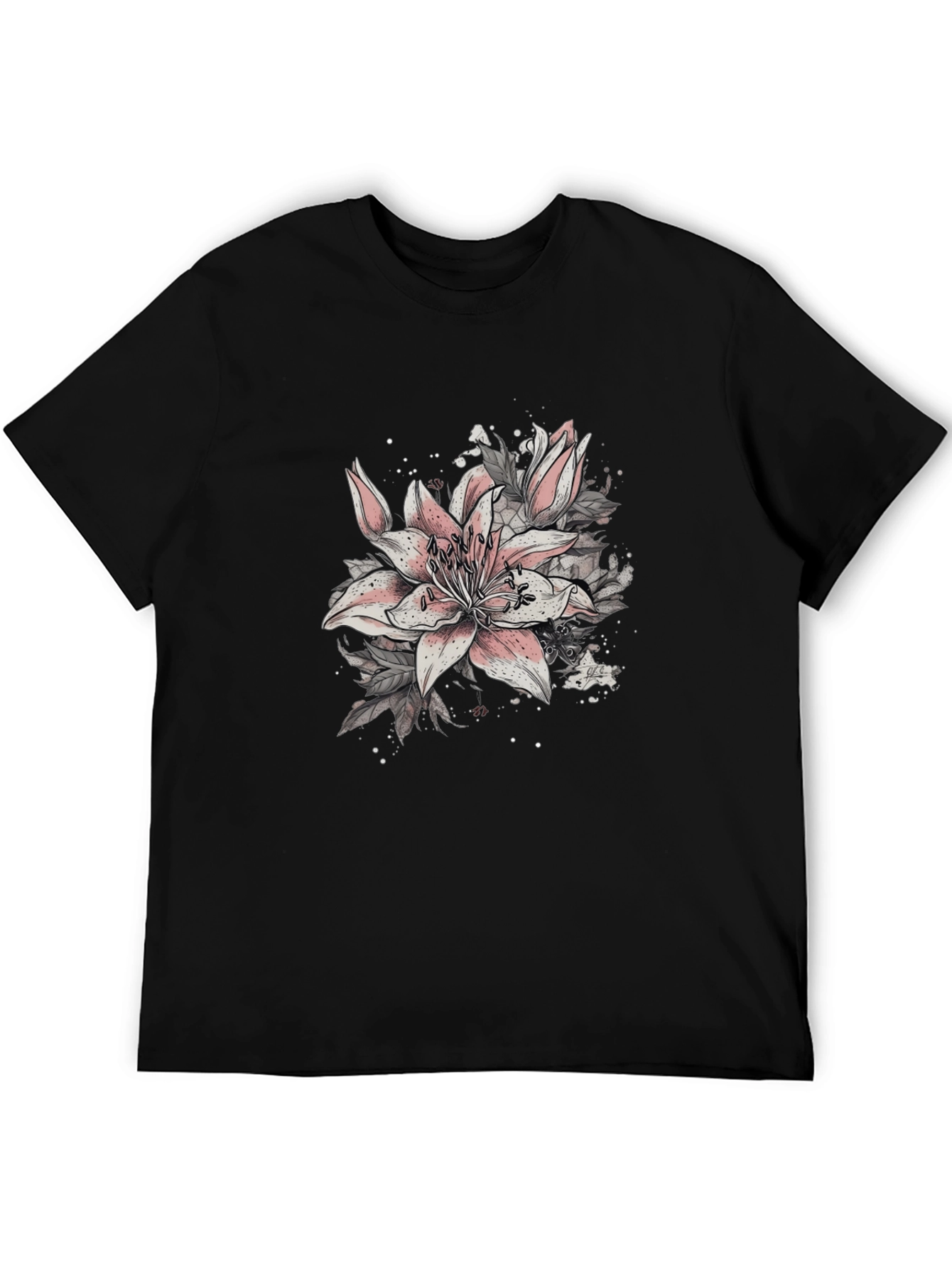 Black Floral Lily Graphic Black T-Shirt view 5
