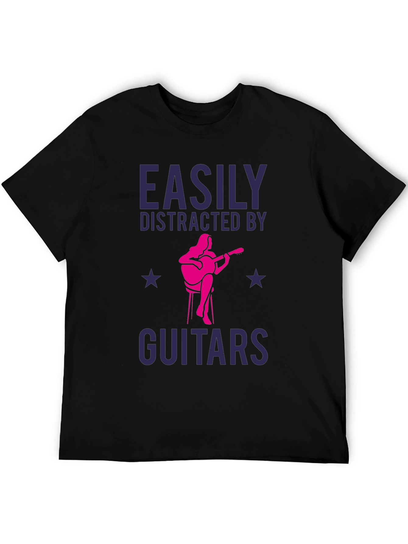 Black Easily Distracted By Guitars T-Shirt view 5