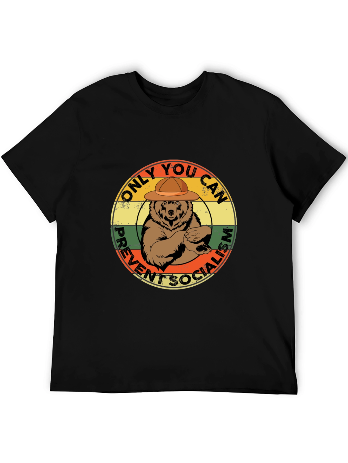 Black Smokey Bear Prevent Socialism T-Shirt view 5