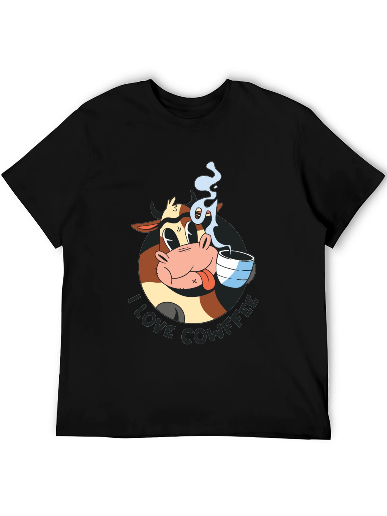 Black Cowffee T-Shirt - Cartoon Cow Coffee Lover Tee view 5