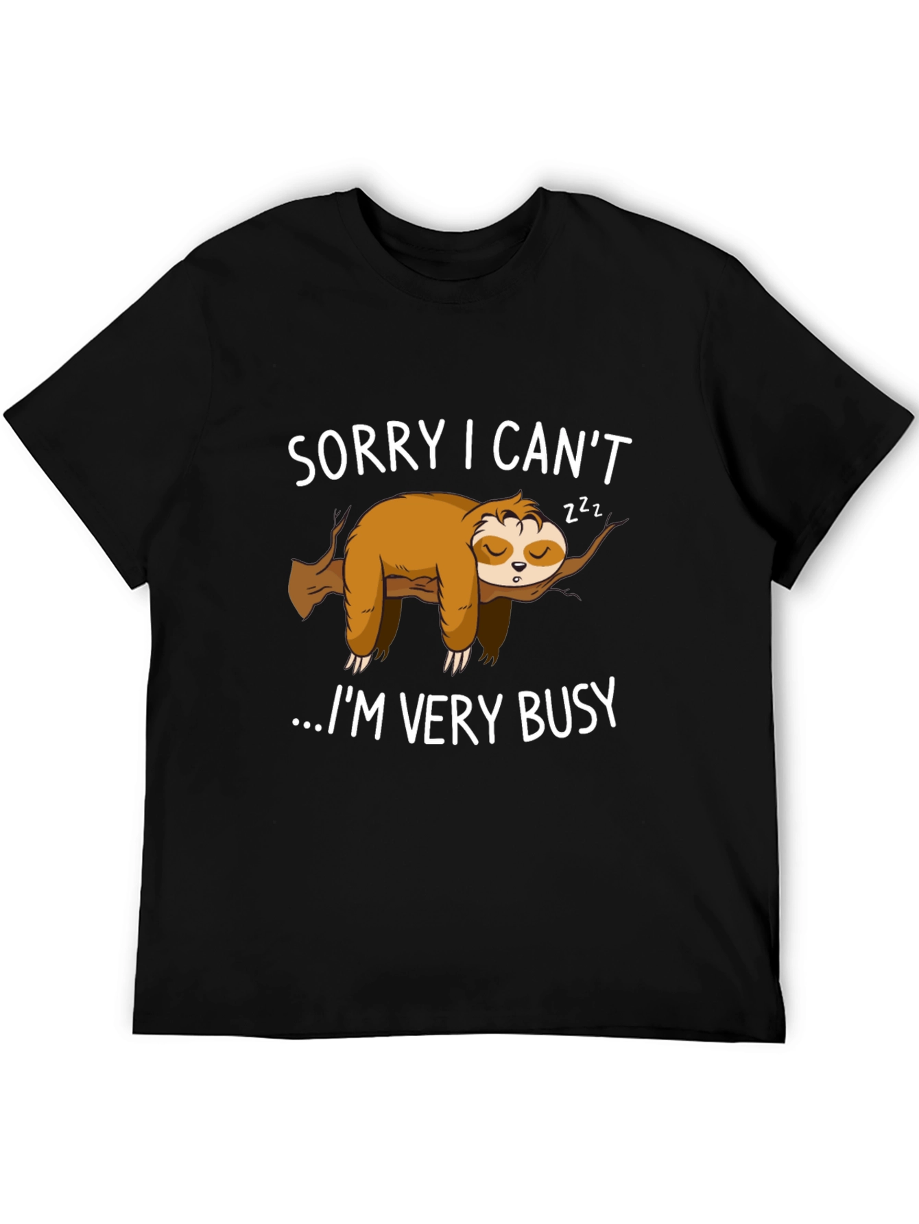 Black Lazy Sloth Graphic T-Shirt - Sorry I Can't... view 5