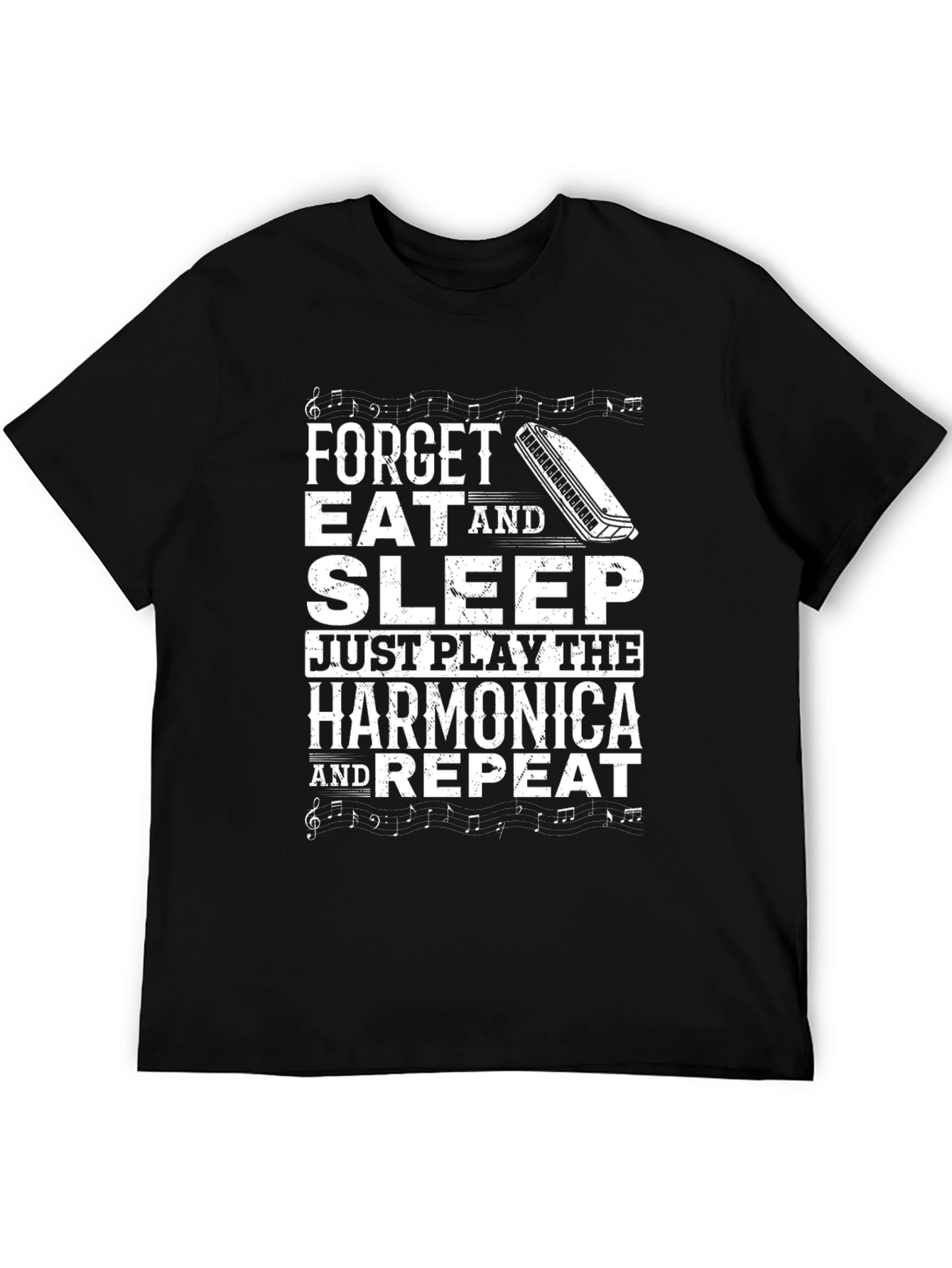 Black Harmonica Player T-Shirt: Forget, Eat, Sleep, Play, Repeat view 5