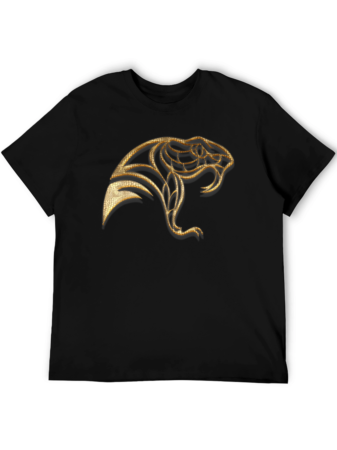 Black Men's Black T-Shirt with Golden Snake Design view 5