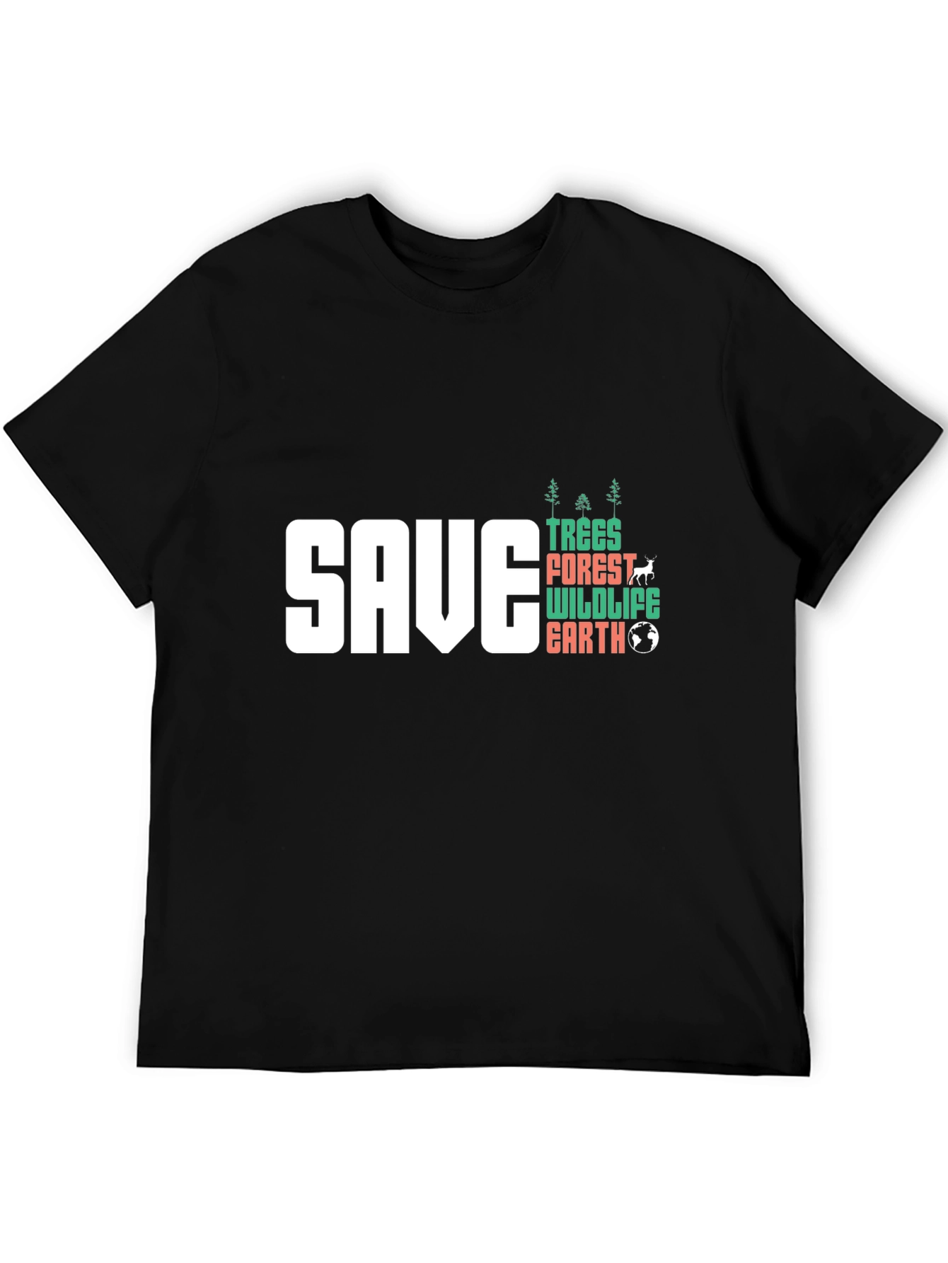 Black Save Trees Wildlife Earth Graphic T-Shirt view 5