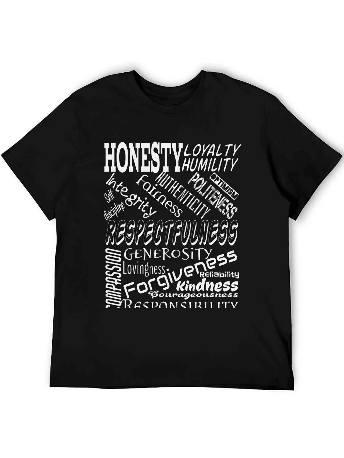 Black Virtue Word Cloud T-Shirt - Honesty, Kindness, Respect view 5