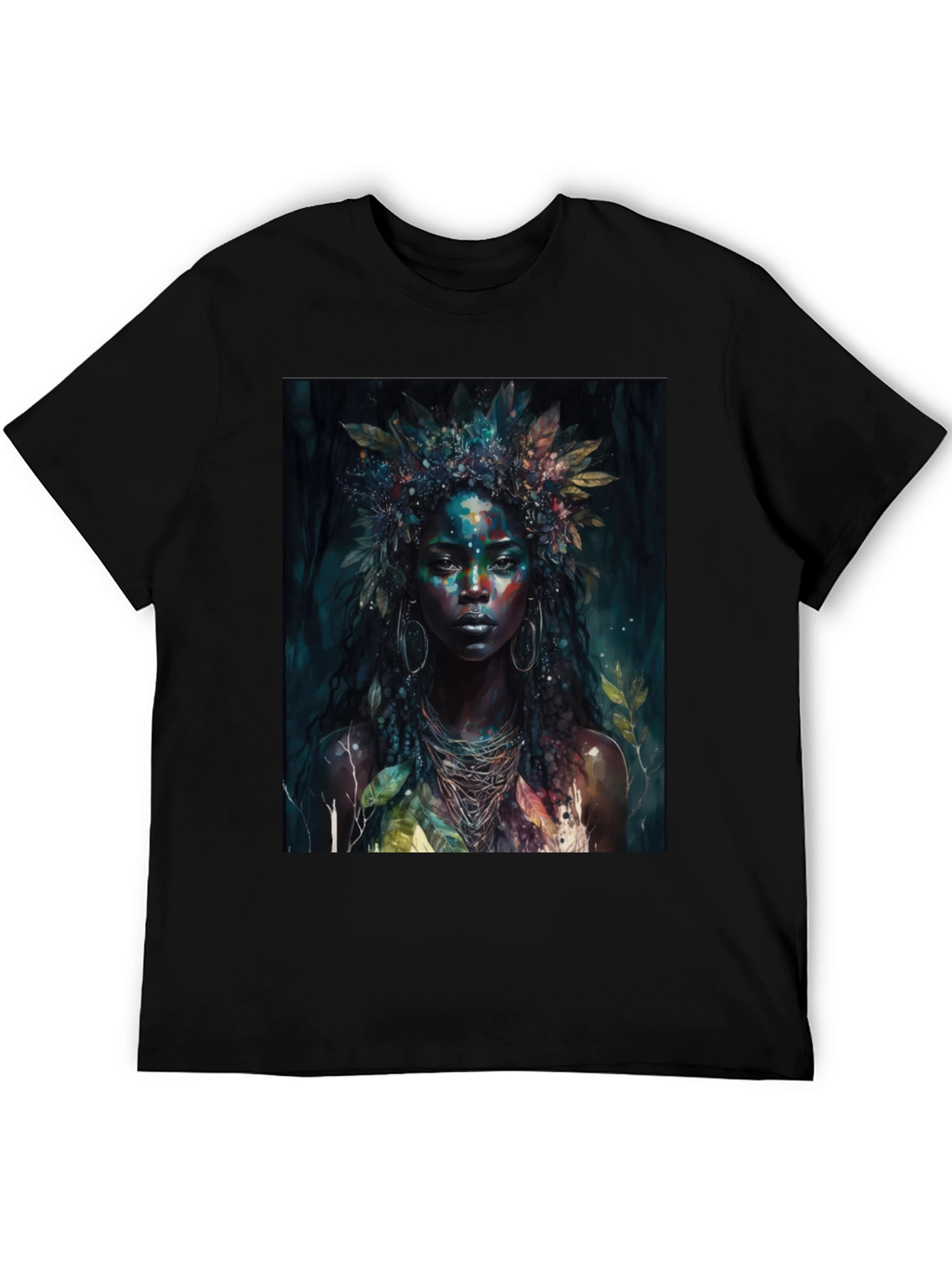 Black Mystic Woman Graphic Tee - Nature Art T-Shirt view 5