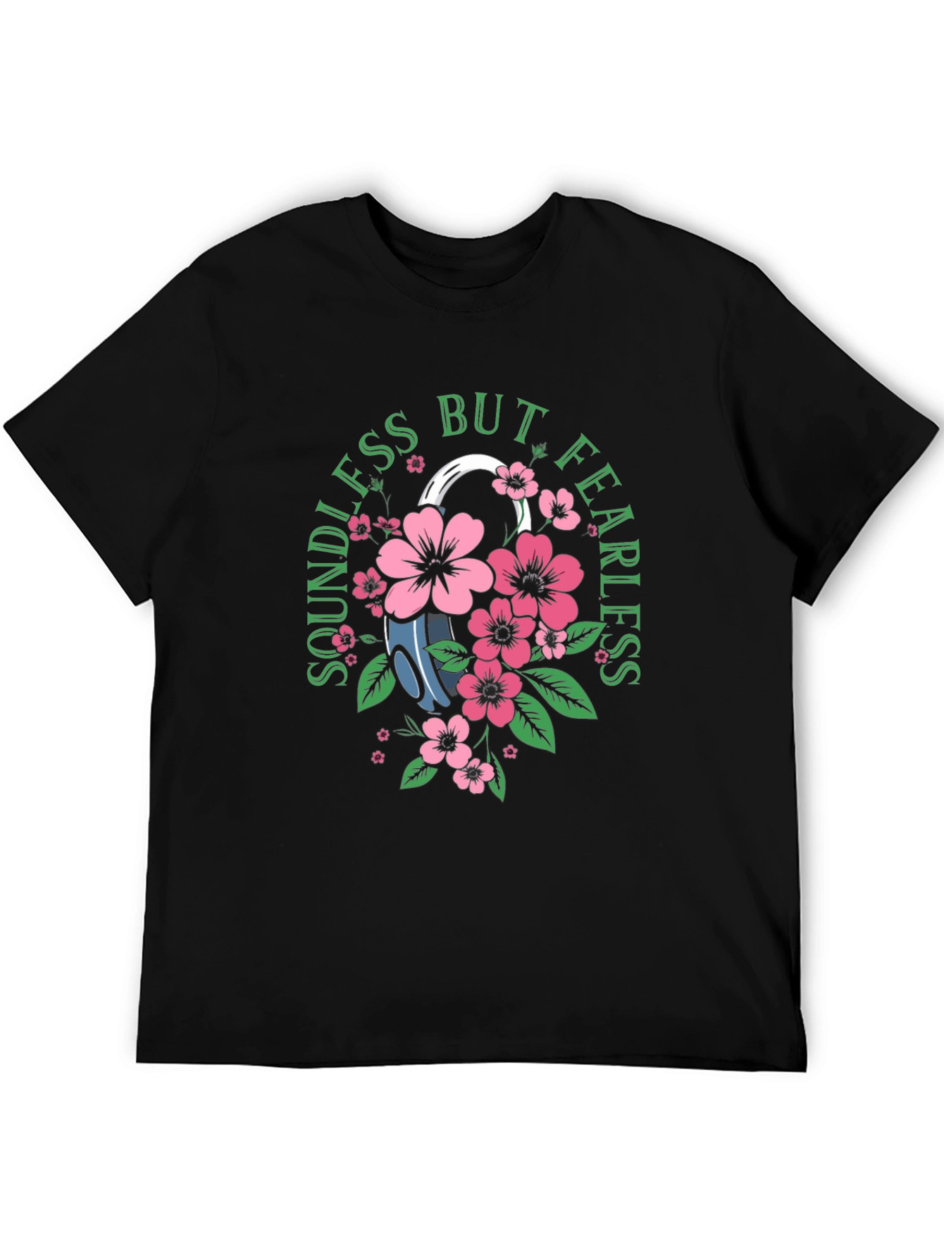 Black Soundless But Fearless Floral Graphic Tee - Black view 5