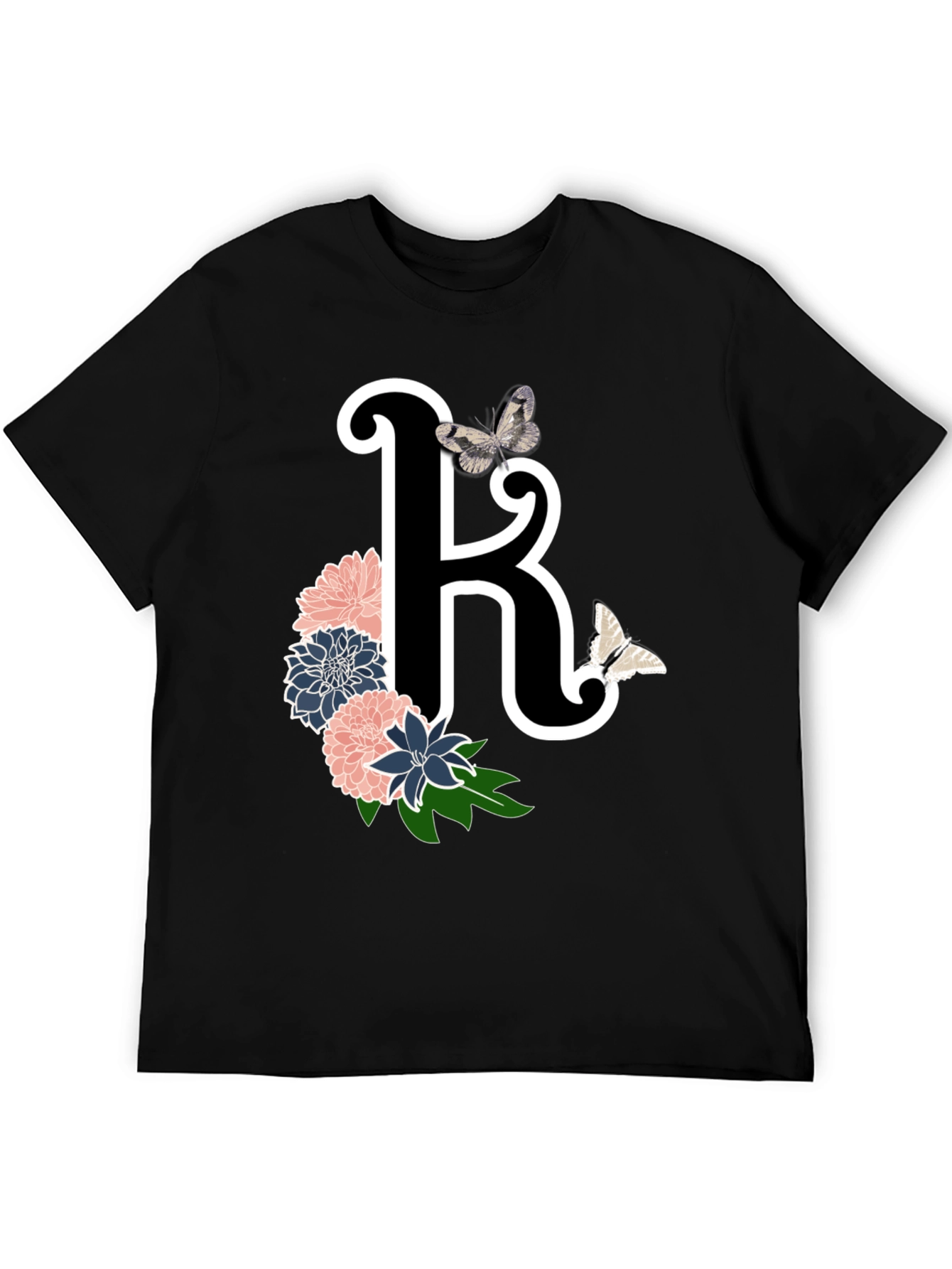 Black Floral Letter K Black T-Shirt view 5