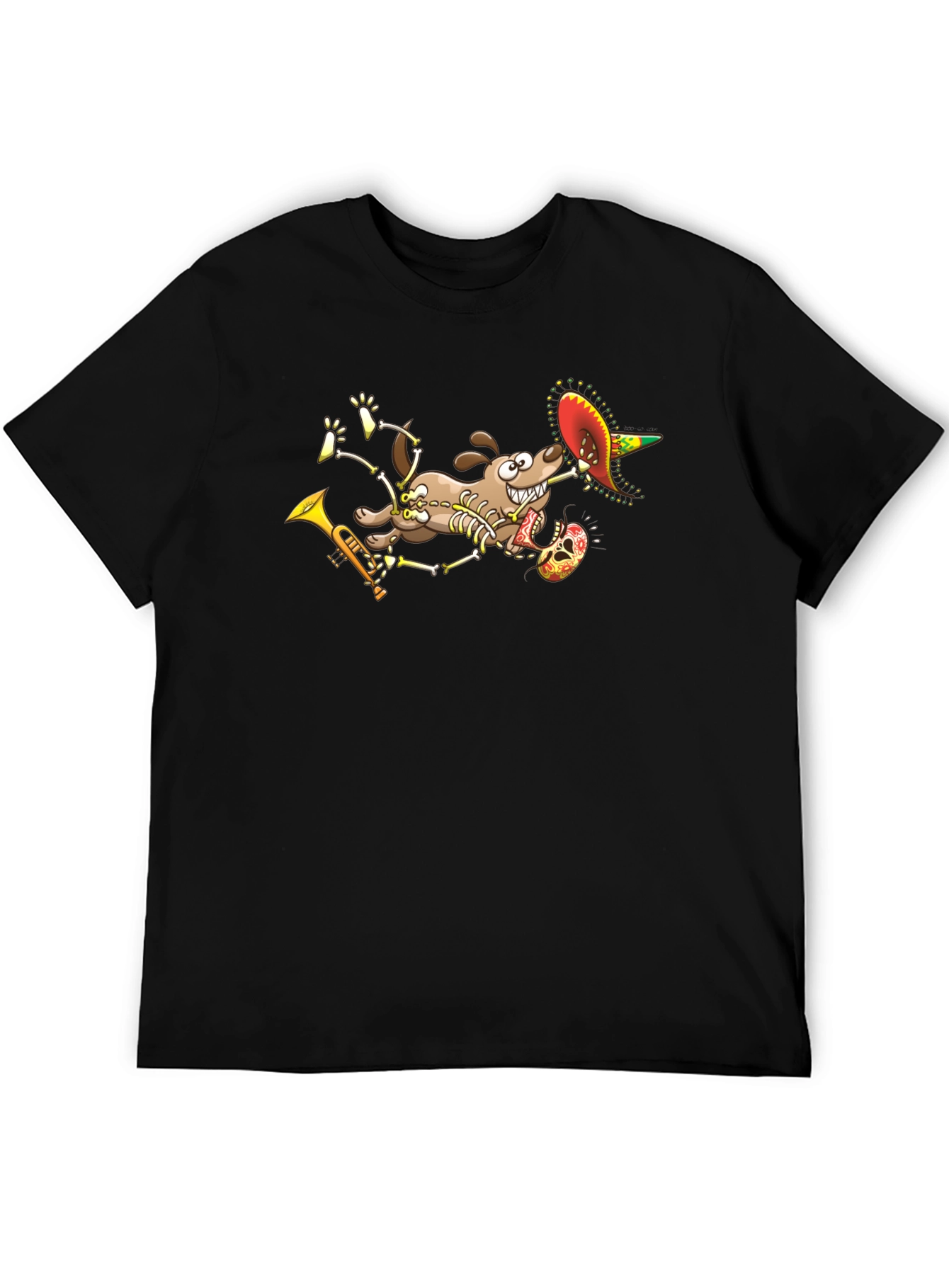 Black Skeleton Dog Sombrero T-Shirt view 5