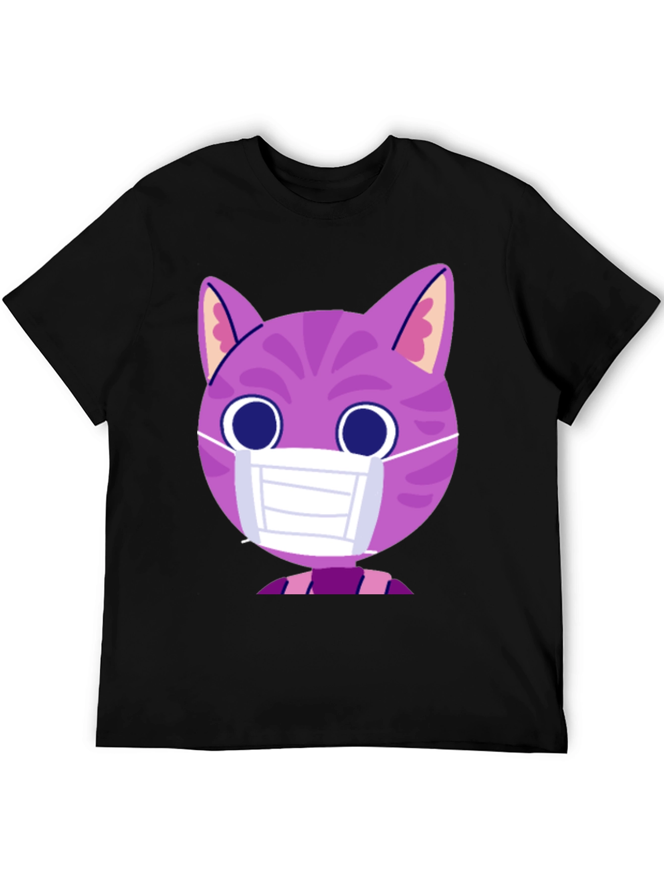 Black Cute Cat in Mask Graphic Tee - Unisex Black T-Shirt view 5