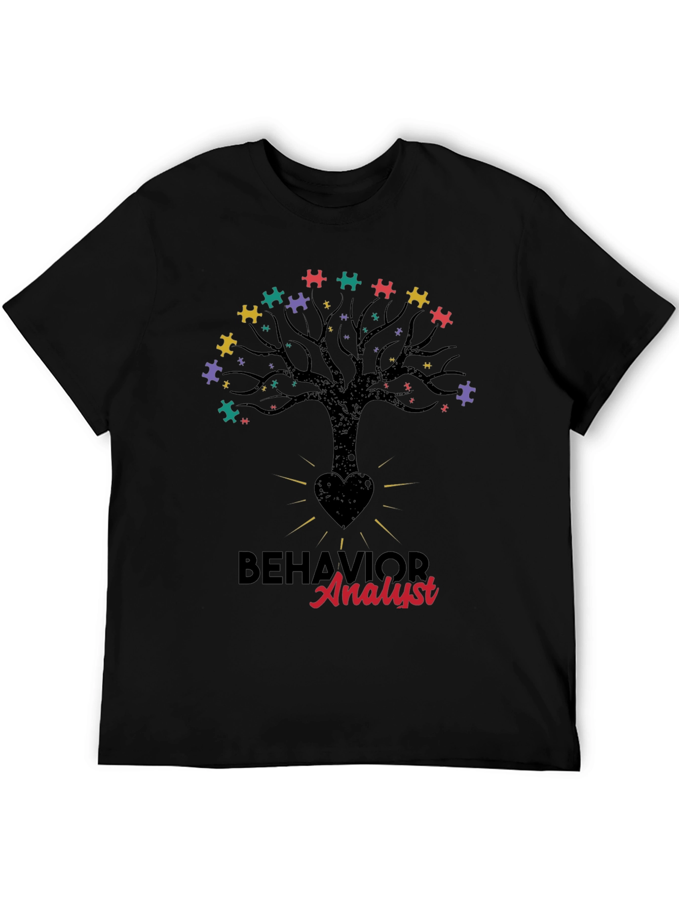 Black Behavior Analyst Tree Puzzle T-Shirt view 5