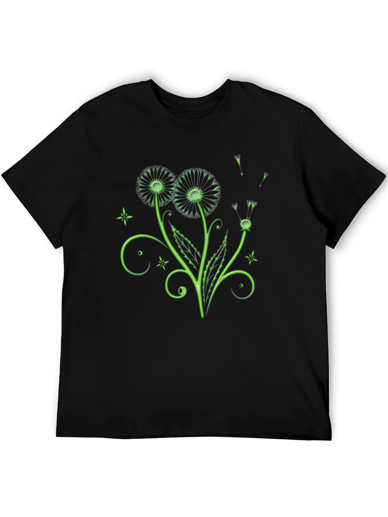 Black Neon Dandelion Graphic Black T-Shirt view 5