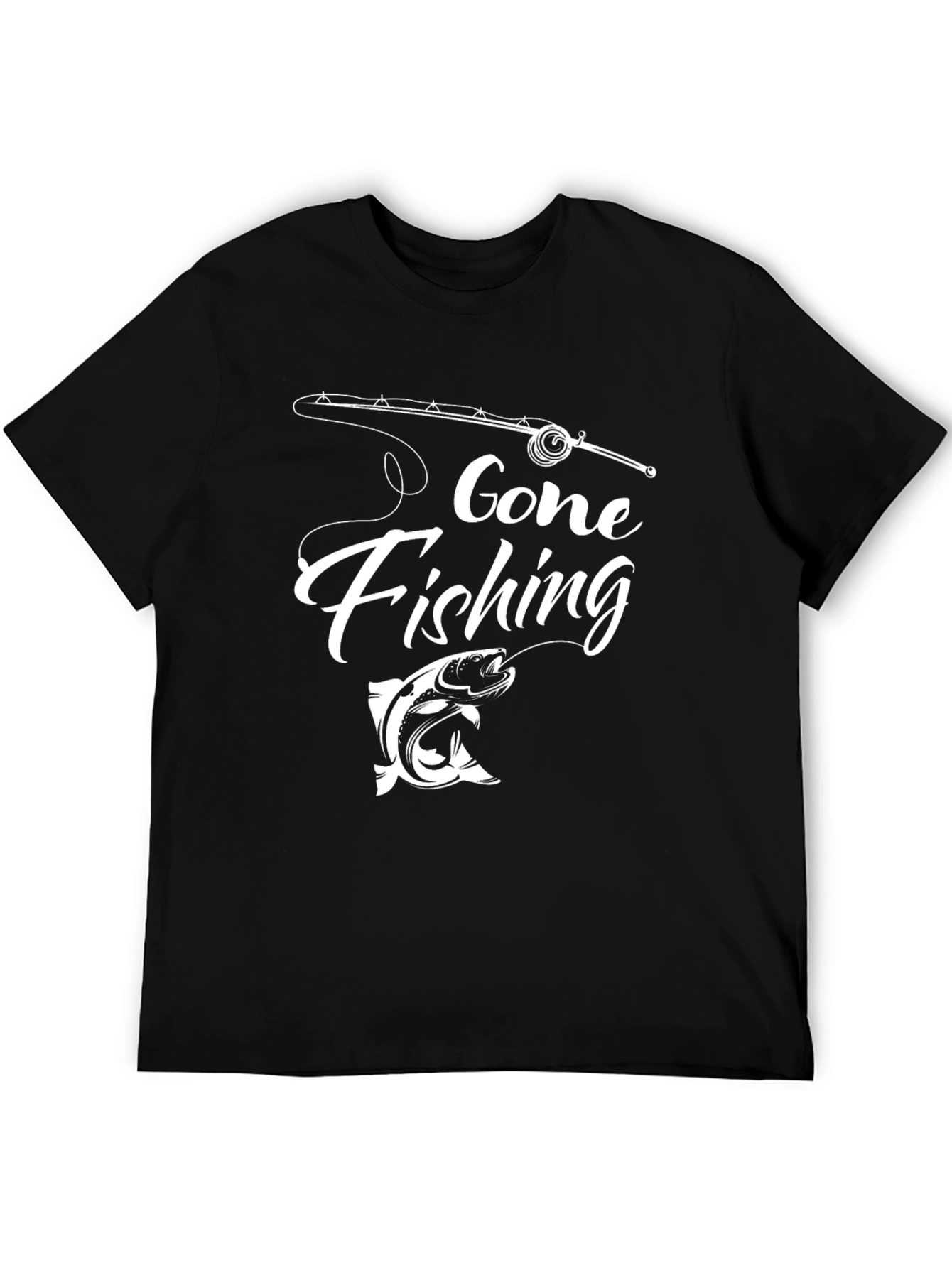 Black Gone Fishing Graphic Tee - Black Cotton T-Shirt view 5