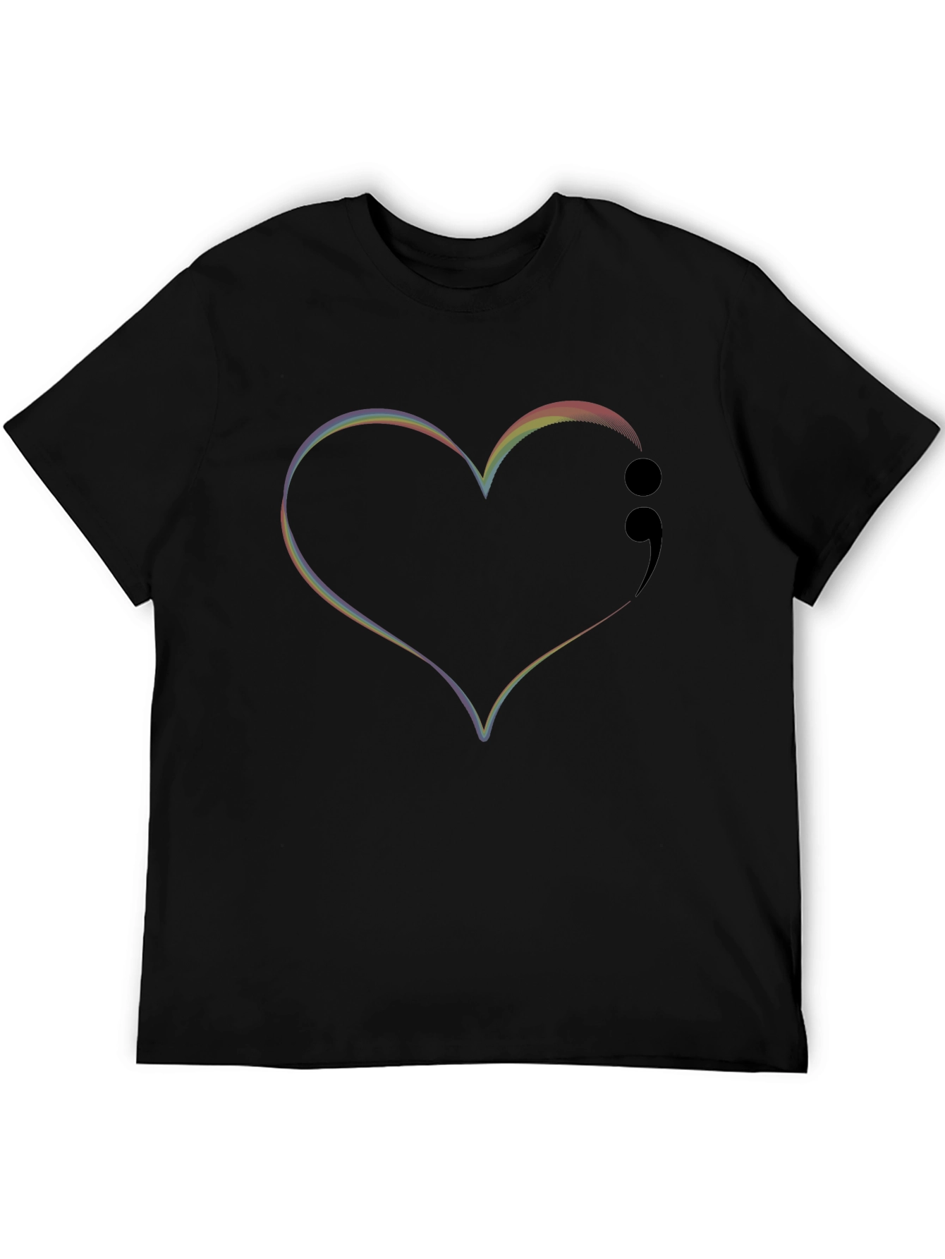 Black Heart Semicolon Rainbow T-Shirt view 5