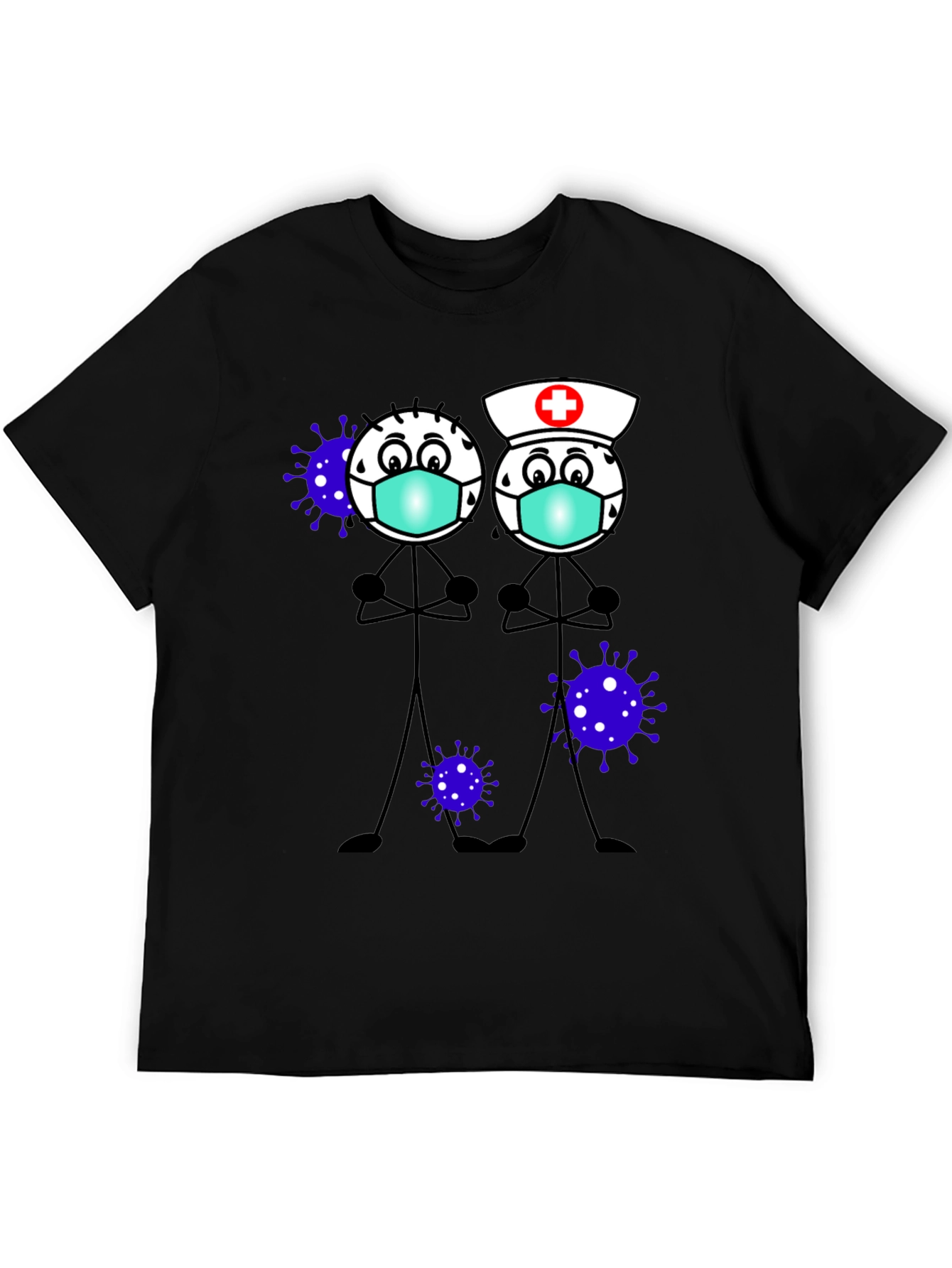Black Cartoon Stick Figures with Mask T-Shirt view 5