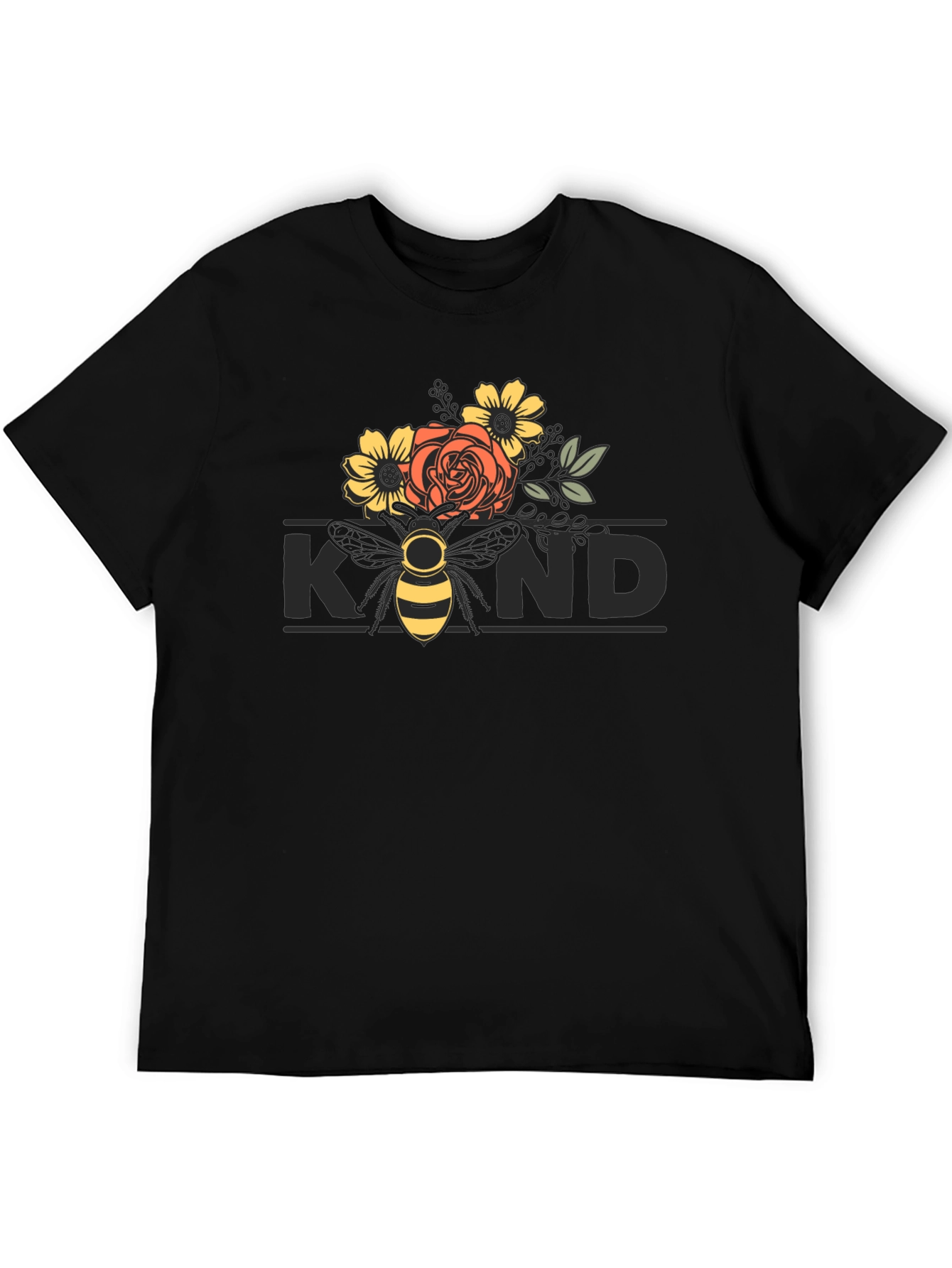 Black Floral Bee Kind T-Shirt - Black view 5