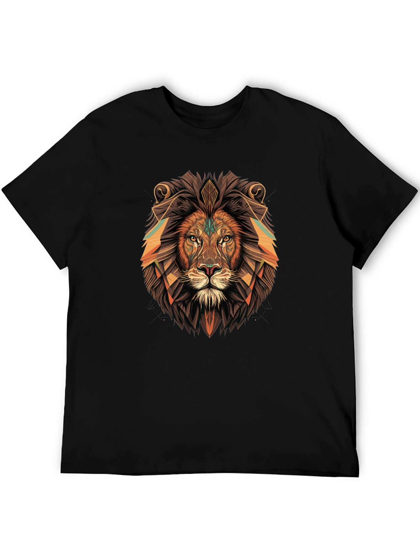 Black Geometric Lion Graphic Tee - Black Cotton Blend view 5