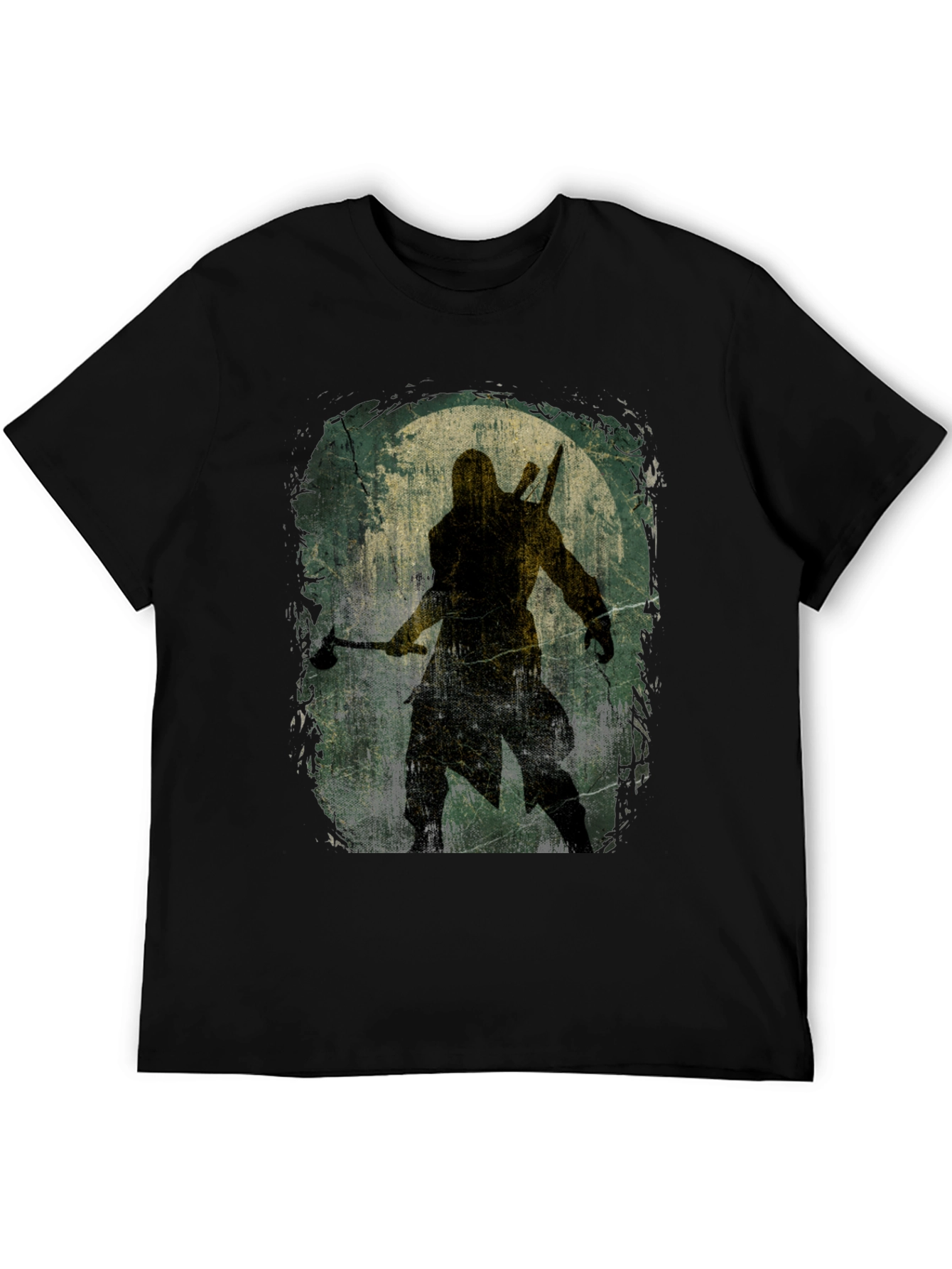 Black Warrior Silhouette Graphic Tee - Black Cotton T-Shirt view 5