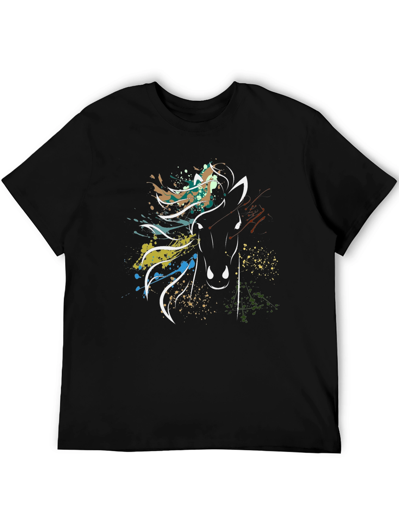 Black Abstract Horse Graphic Tee - Stylish Men's Black T-Shirt view 5