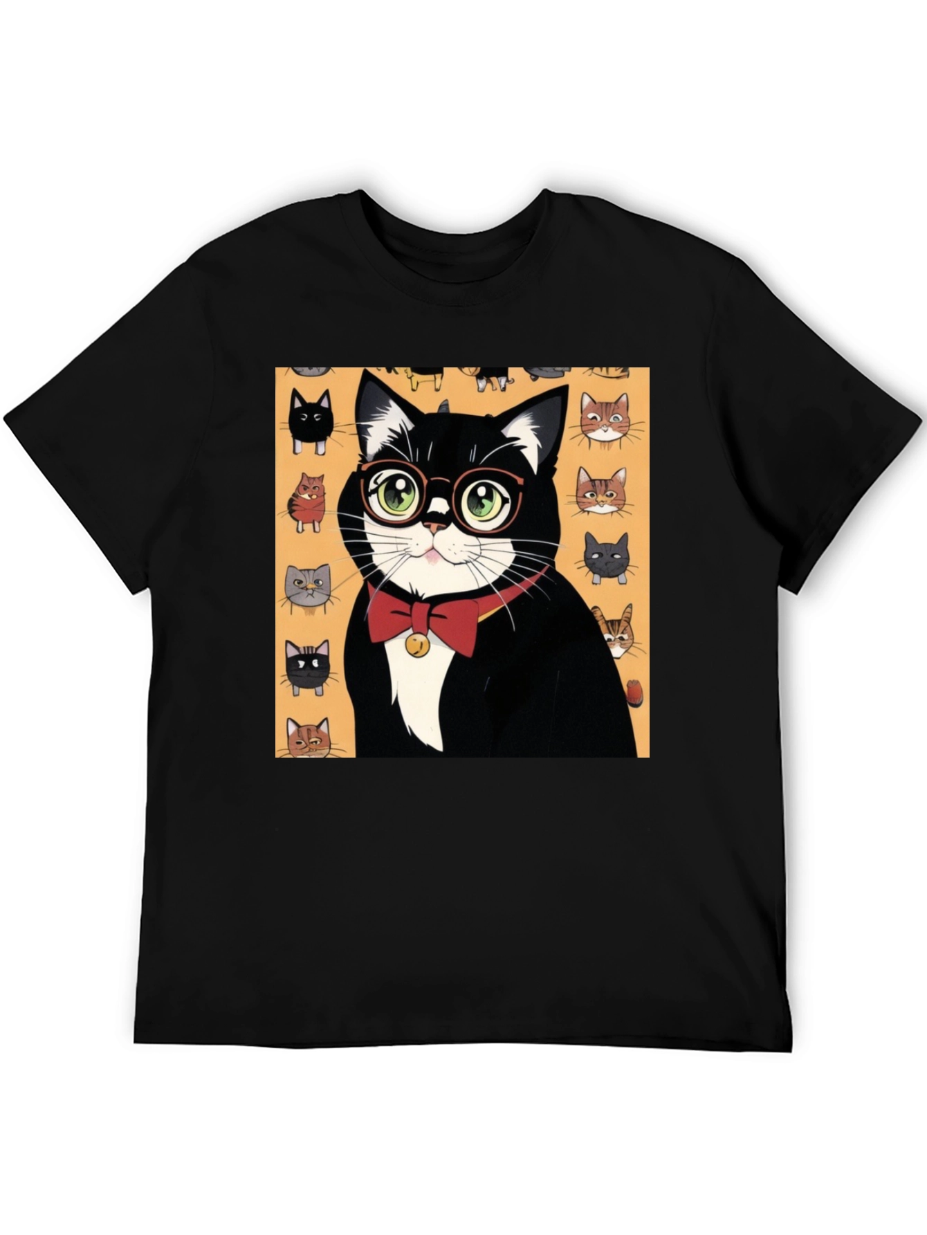 Black Cool Cat T-Shirt - Black Tee with Whimsical Cat Print view 5
