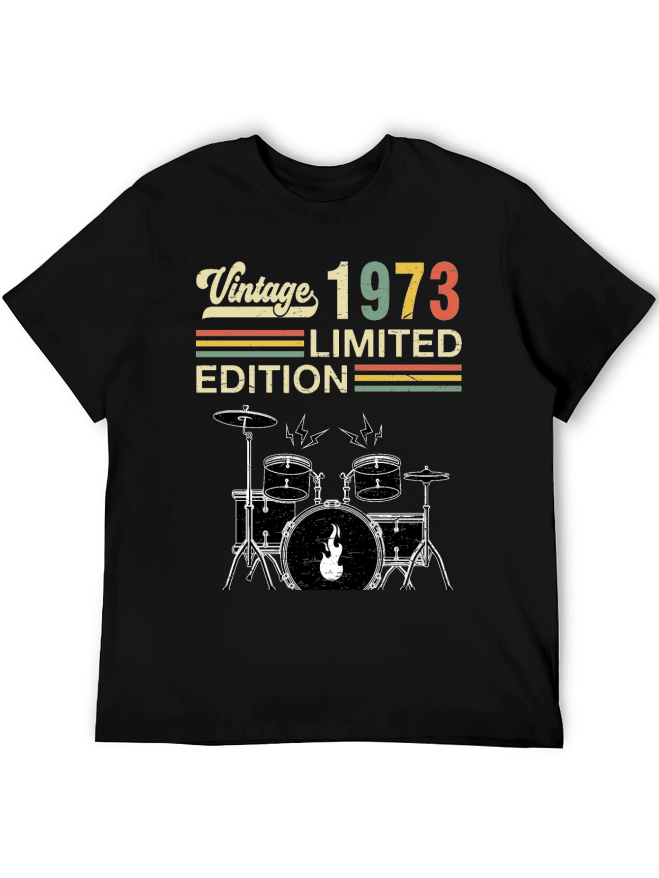 Black Vintage 1973 Limited Edition Drum Set Graphic Tee view 5