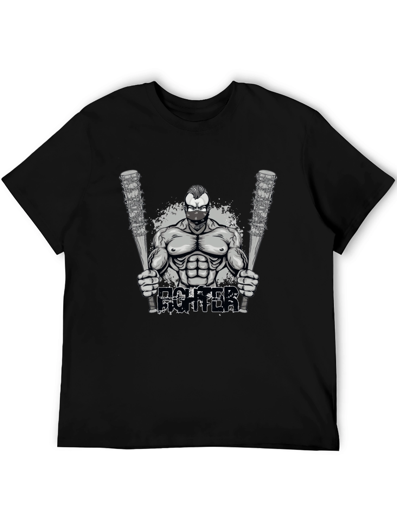 Black Fighter Graphic T-Shirt - Men's Black Tee view 5