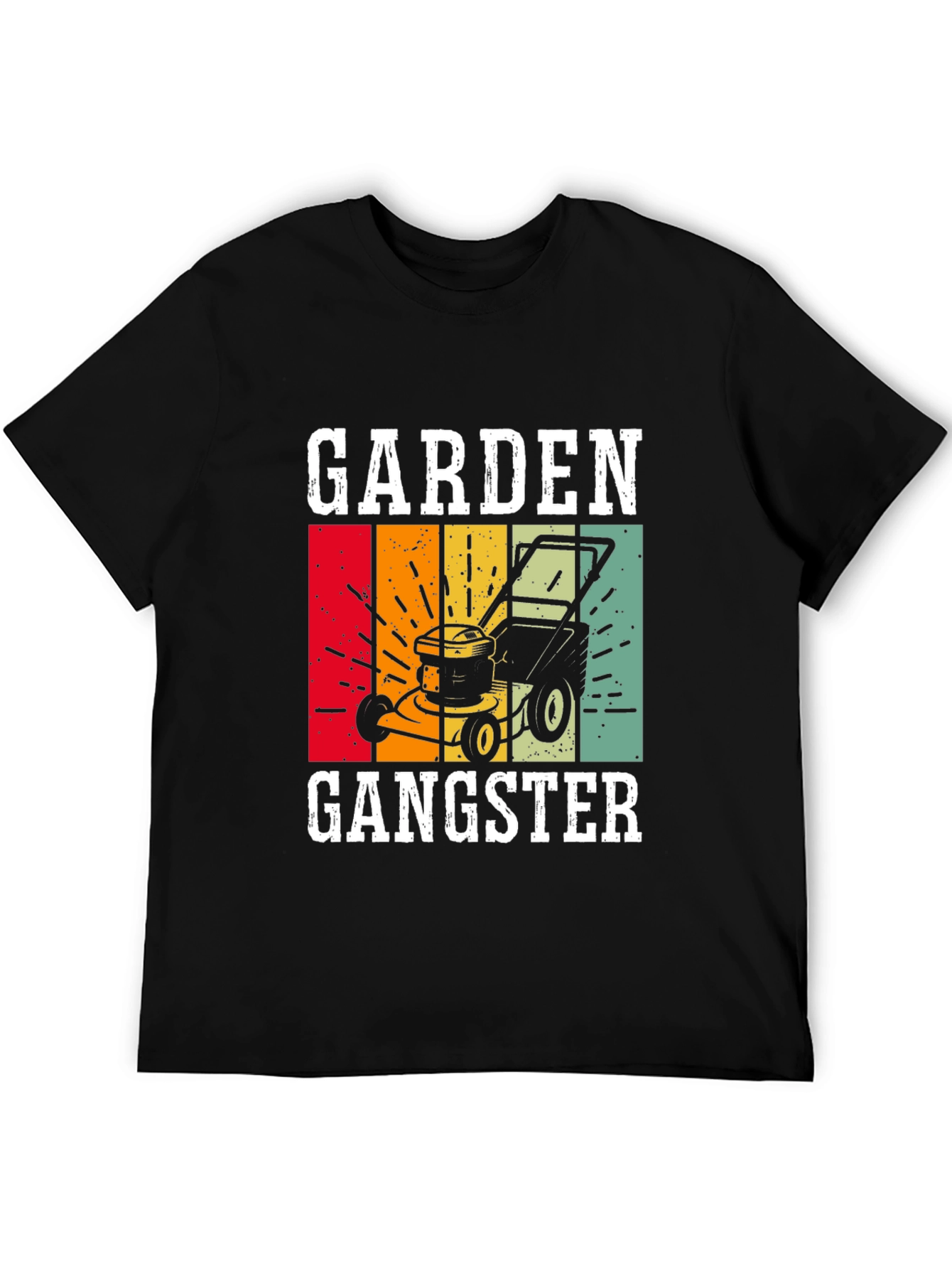 Black Garden Gangster Graphic T-Shirt - Retro Lawn Mower Design view 5