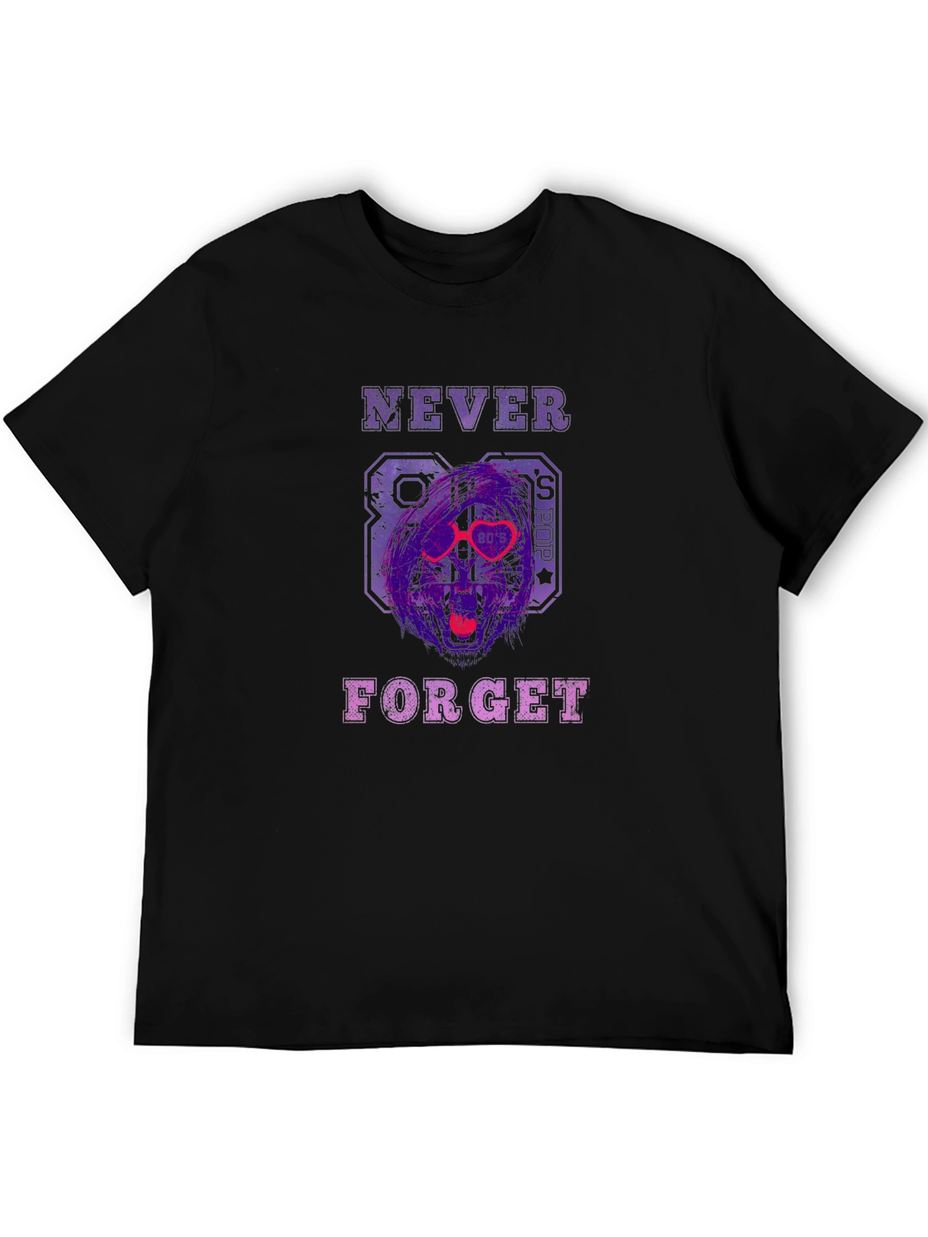 Black Retro 80s Pop Graphic Tee - Never Forget T-Shirt view 5