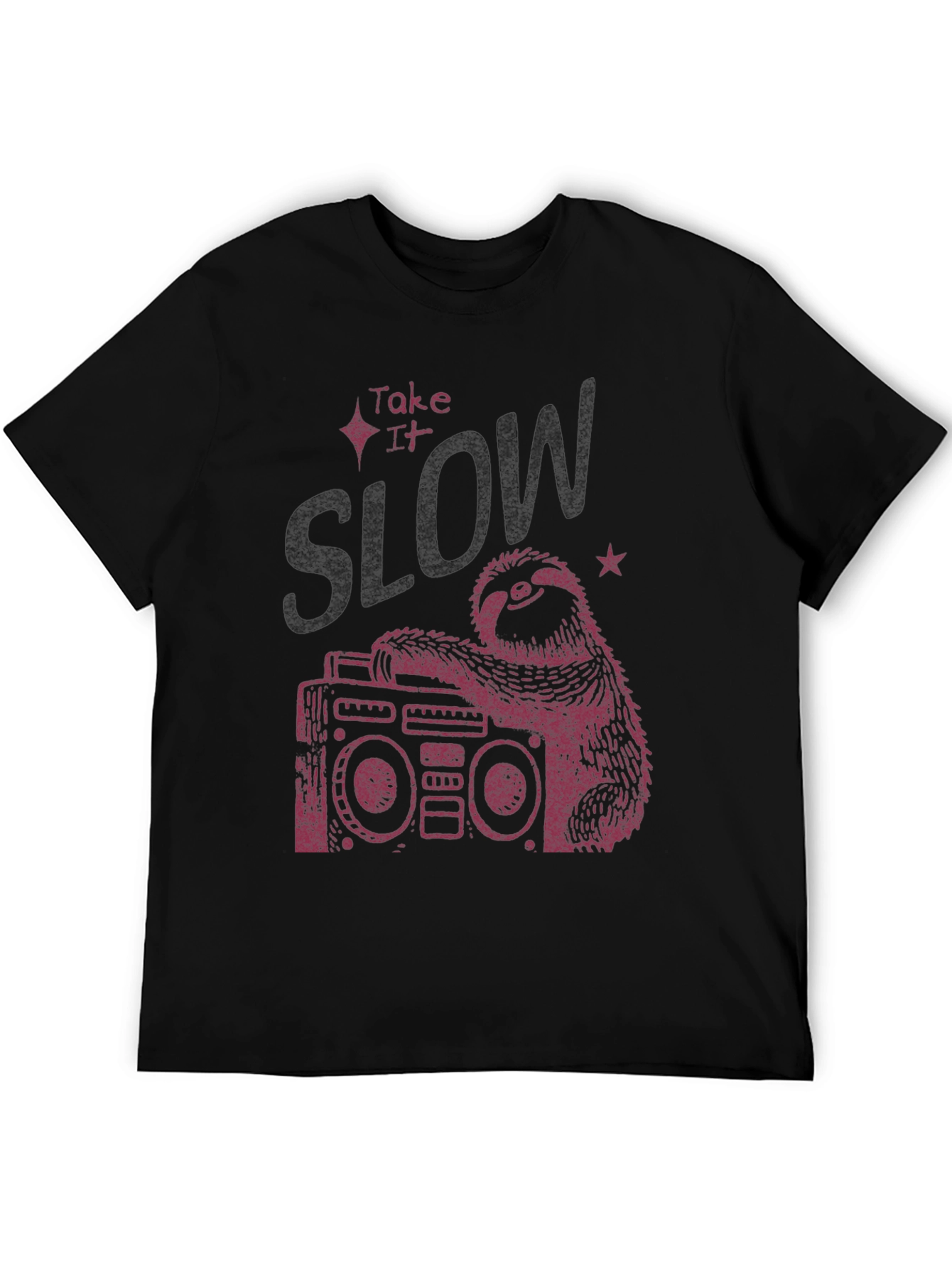 Black Take It Slow Sloth Boombox Graphic Tee view 5