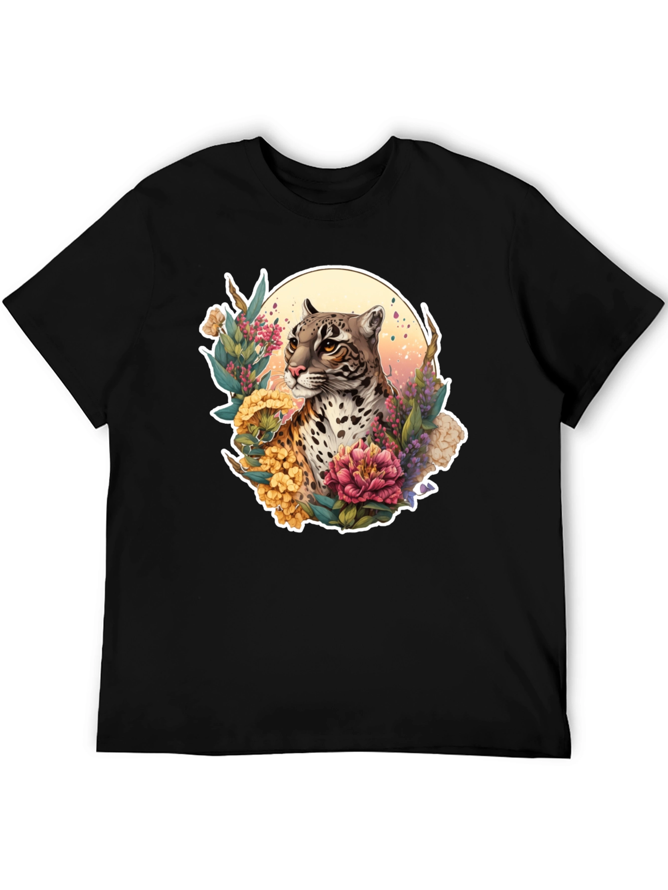 Black Ocelot Floral T-Shirt - Nature Inspired Design view 5