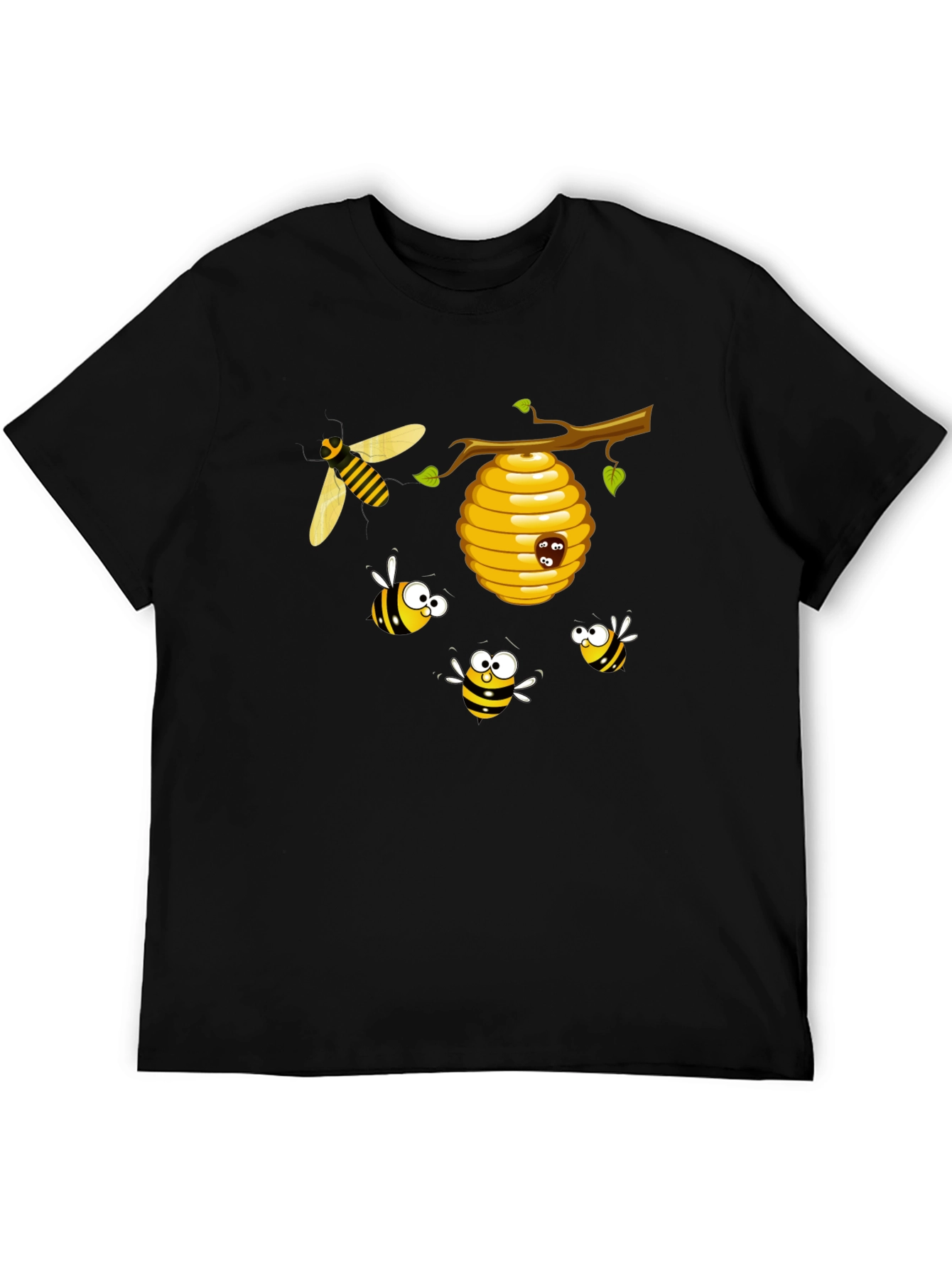 Black Cartoon Bees T-Shirt - Black Cotton Tee view 5