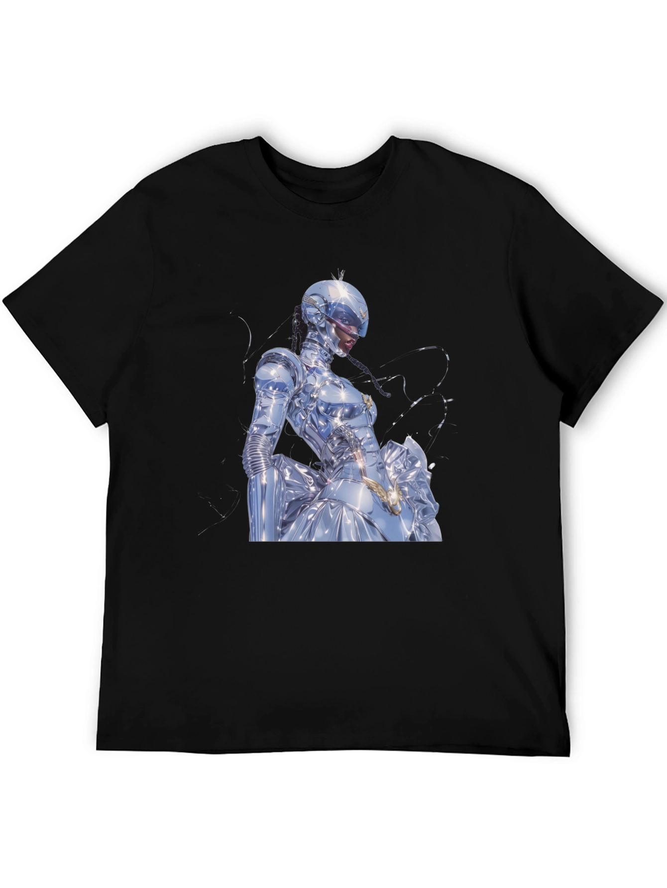 Black Futuristic Robot Woman T-Shirt view 5