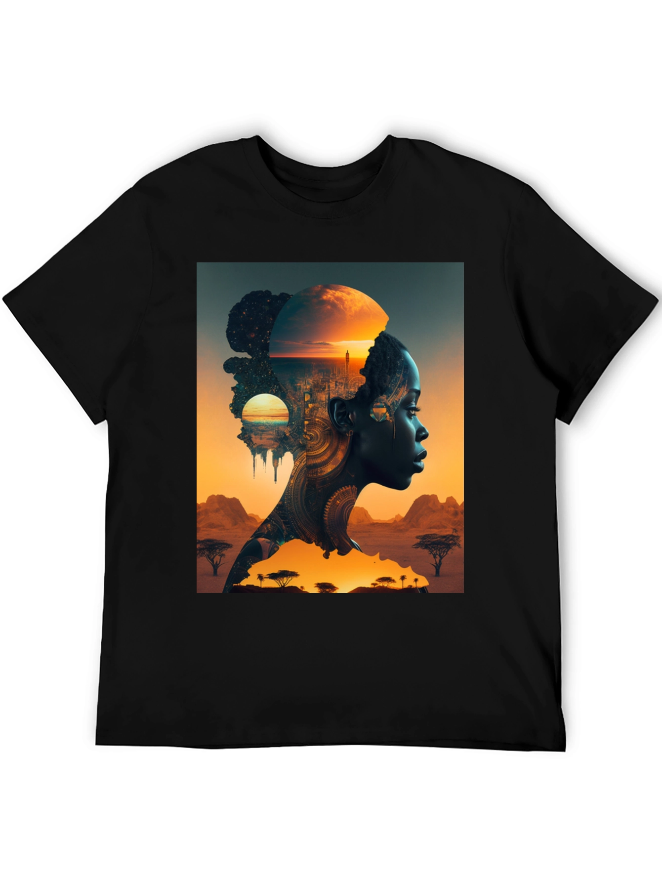 Black African Sunset Graphic T-Shirt view 5