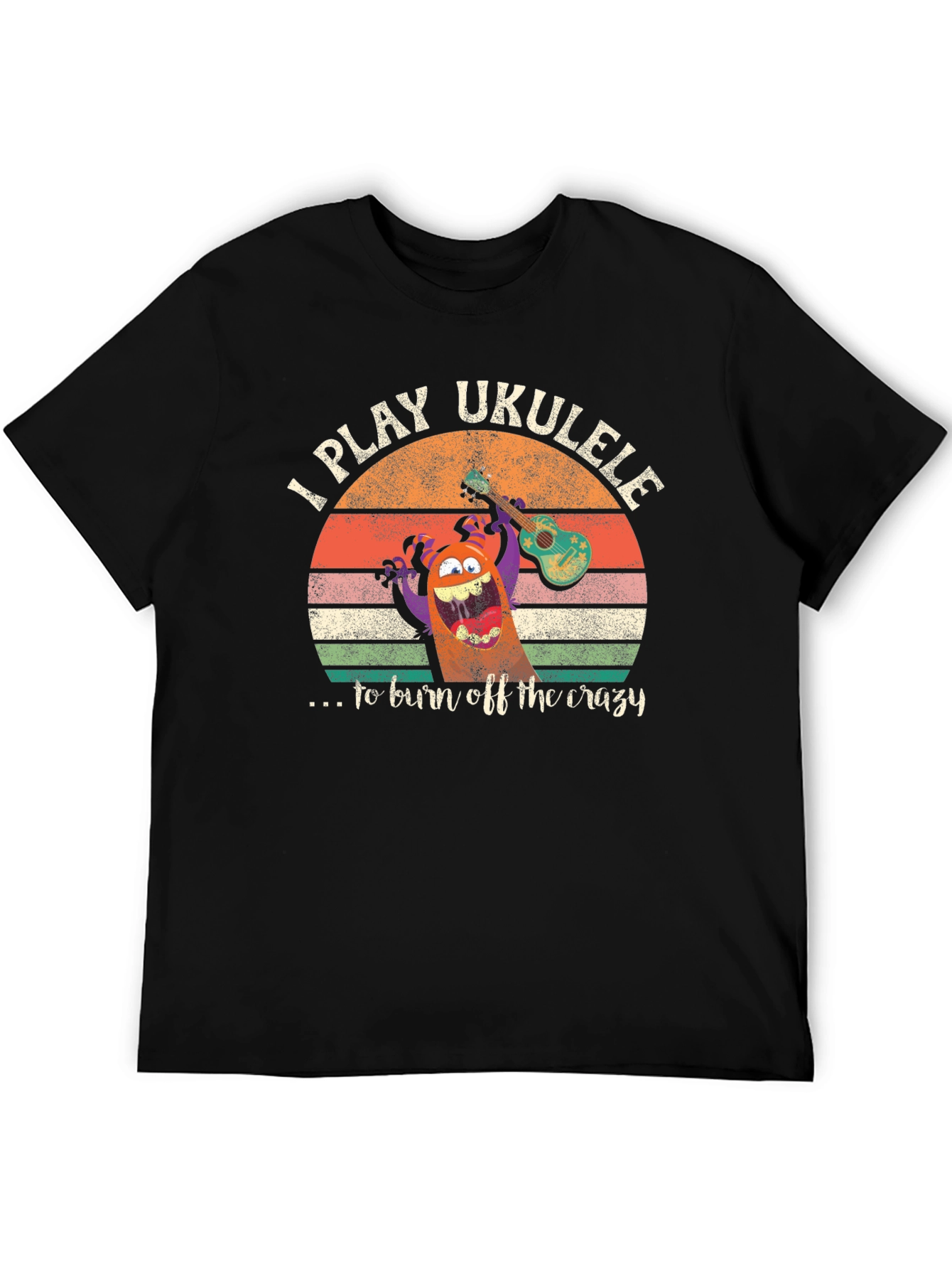 Black I Play Ukulele to Burn Off Crazy Graphic Tee view 5