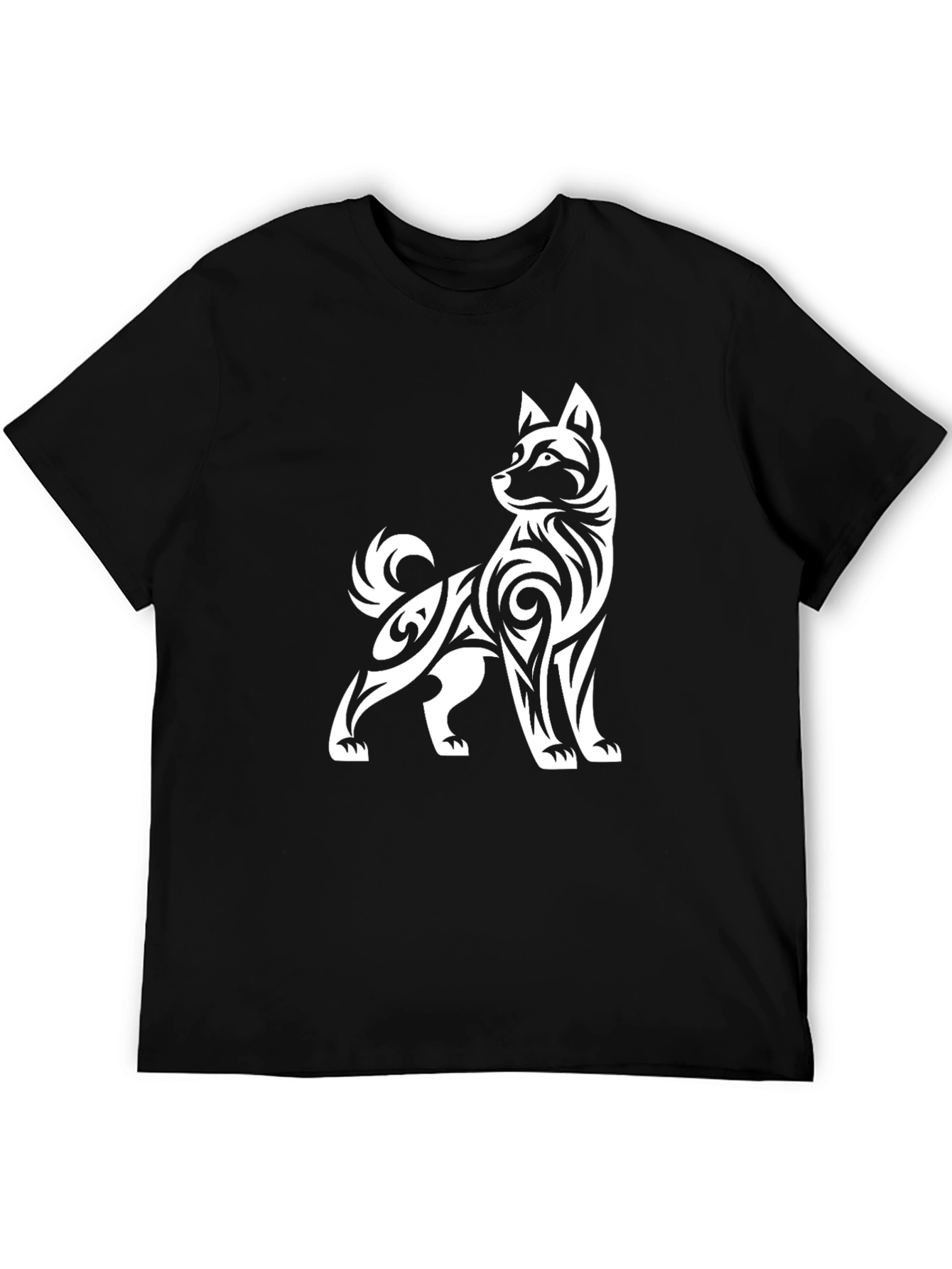 Black Tribal Dog Graphic Tee - Black Cotton Blend view 5